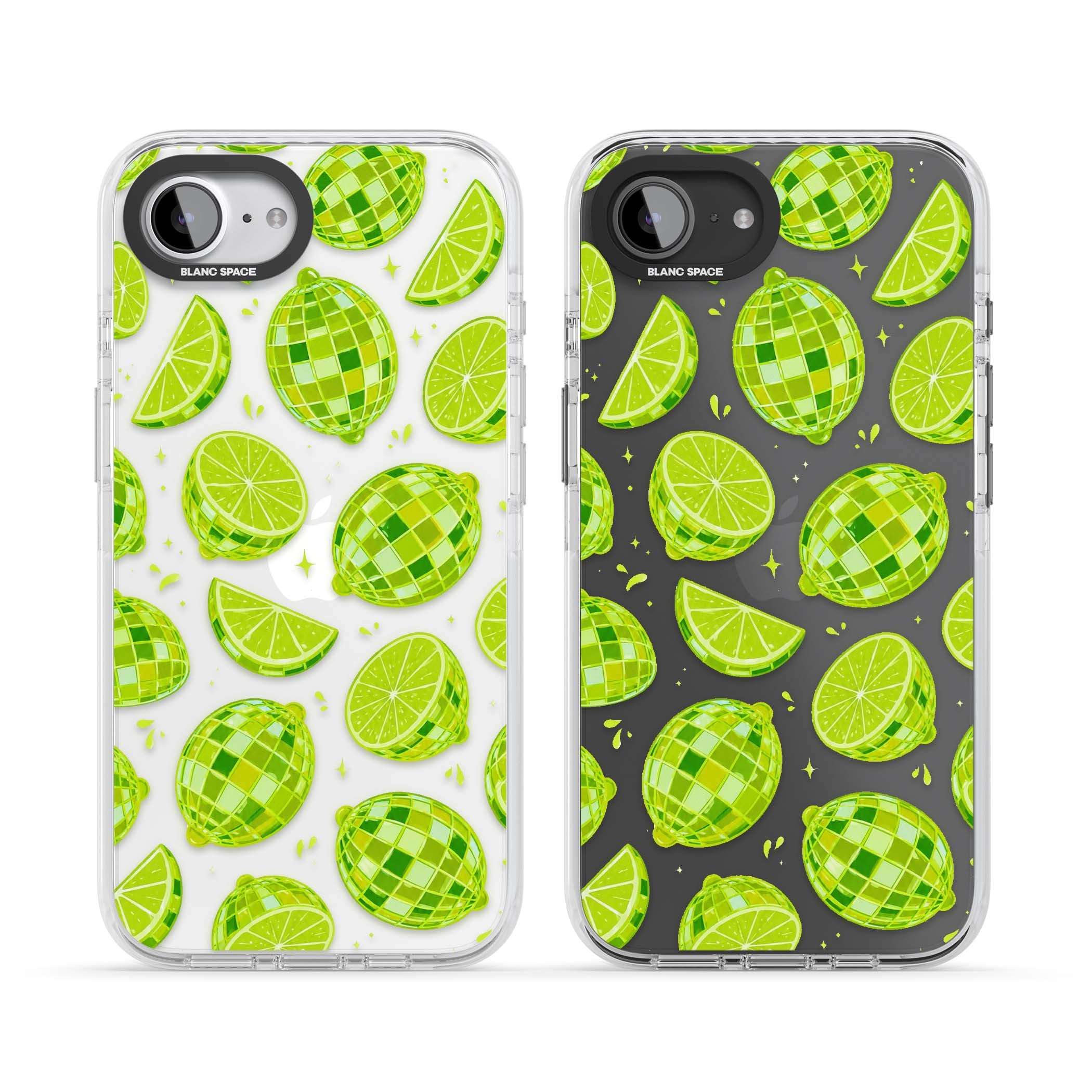 Disco Limes fruit aesthetic iPhone case featuring green disco balls, lime slices and citrus sparkles | Clear Impact case for iPhone 16e, iPhone 17e