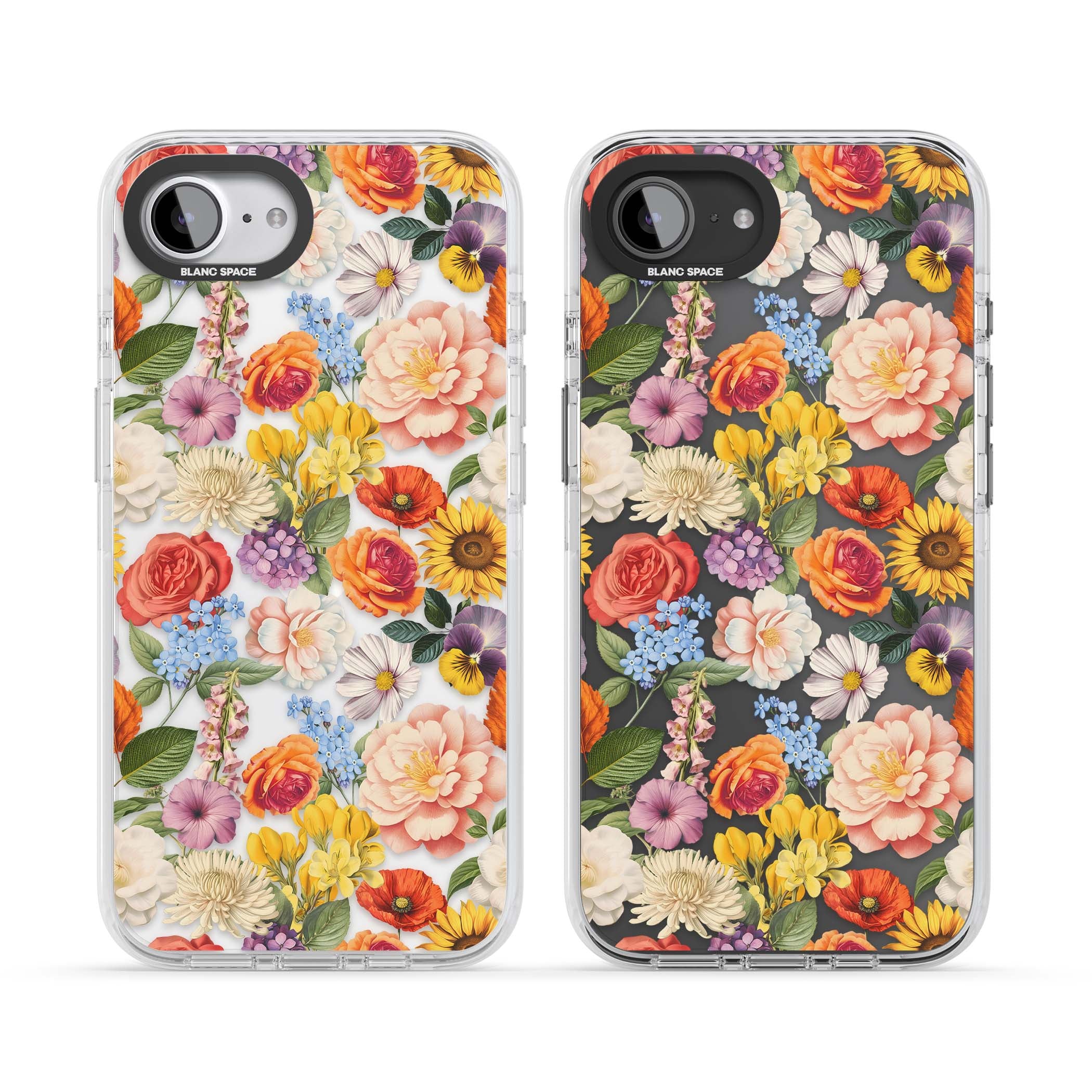 Bloom Basket floral iPhone case featuring cottage garden flowers including peonies, sunflowers, and wildflowers in pastel col | Clear Impact case for iPhone 16e, iPhone 17e