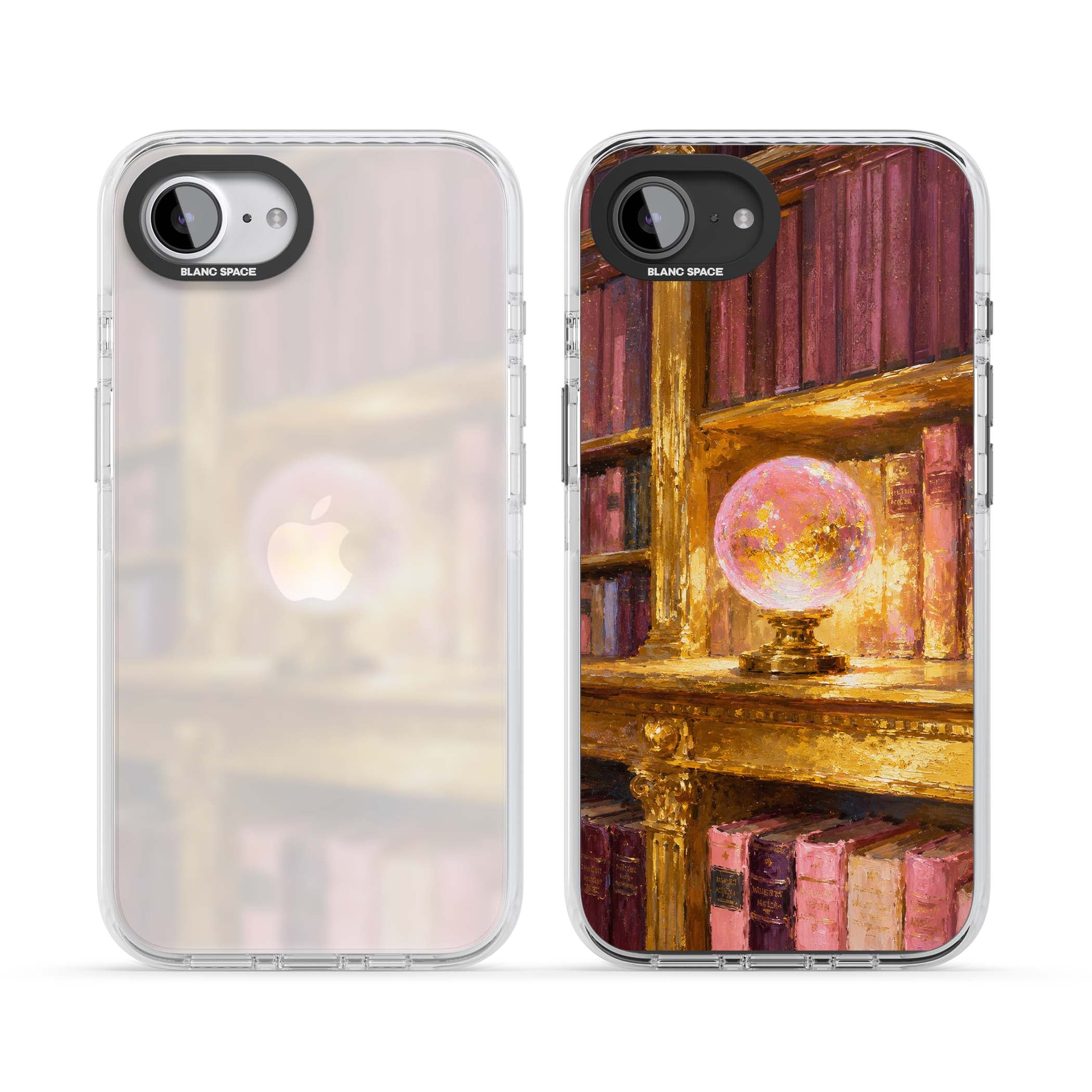 Gilded Library dark academia iPhone case featuring an oil painted crystal ball on a gilded library shelf with vintage | Clear Impact case for iPhone 16e, iPhone 17e