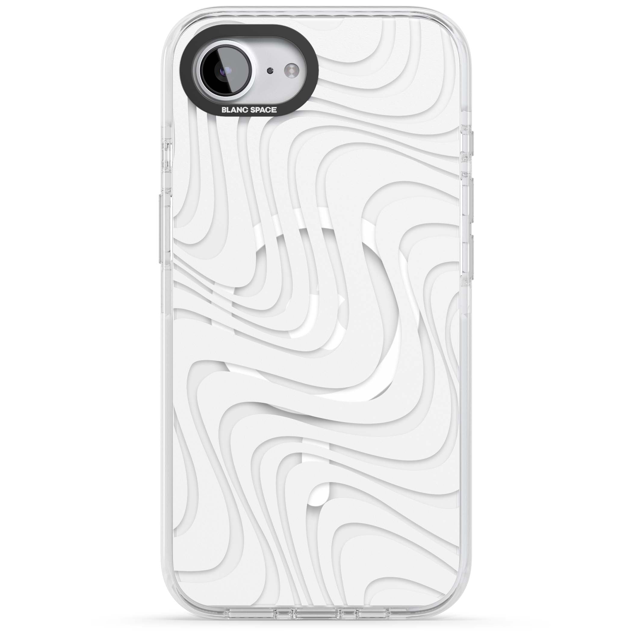 White Abstract Waves abstract iPhone case featuring flowing grey wave pattern on clear background | Impact Magsafe case for iPhone 16e, iPhone 17e