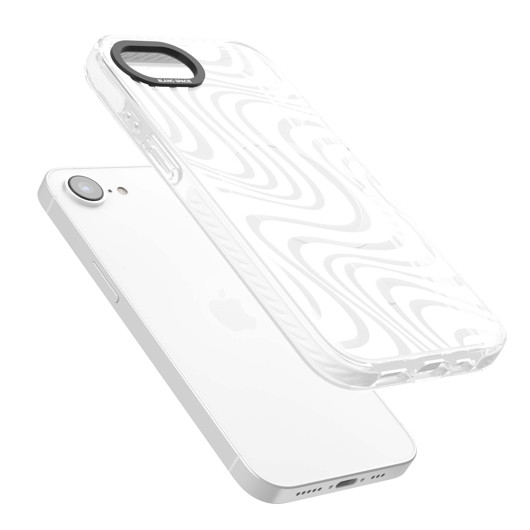 White Abstract Waves abstract iPhone case featuring flowing grey wave pattern on clear background | Impact Magsafe case for iPhone 16e, iPhone 17e