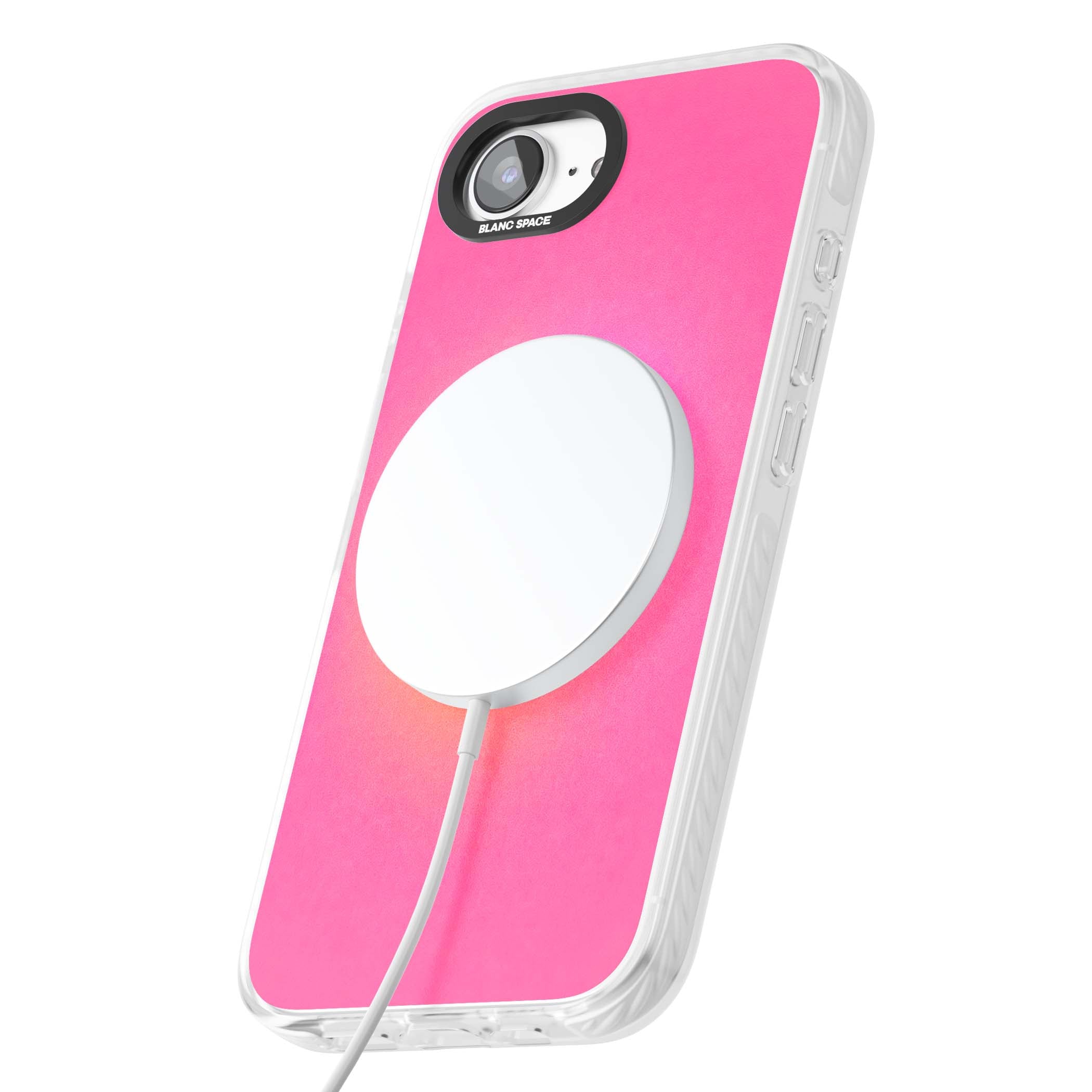 Peace Over Perfection quote iPhone case featuring a dreamy pink aura gradient and delicate white affirmation text | Impact Magsafe case for iPhone 16e, iPhone 17e