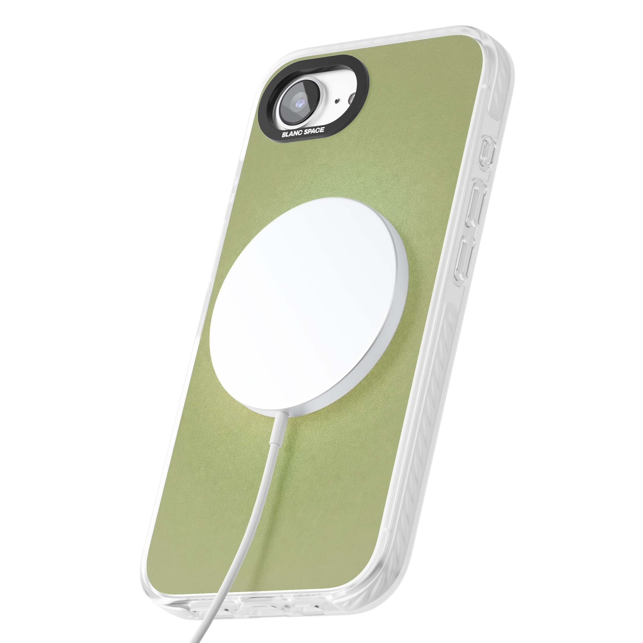 Seeds of Positivity quote iPhone case featuring a sage green aura gradient and golden glow affirmation | Impact Magsafe case for iPhone 16e, iPhone 17e