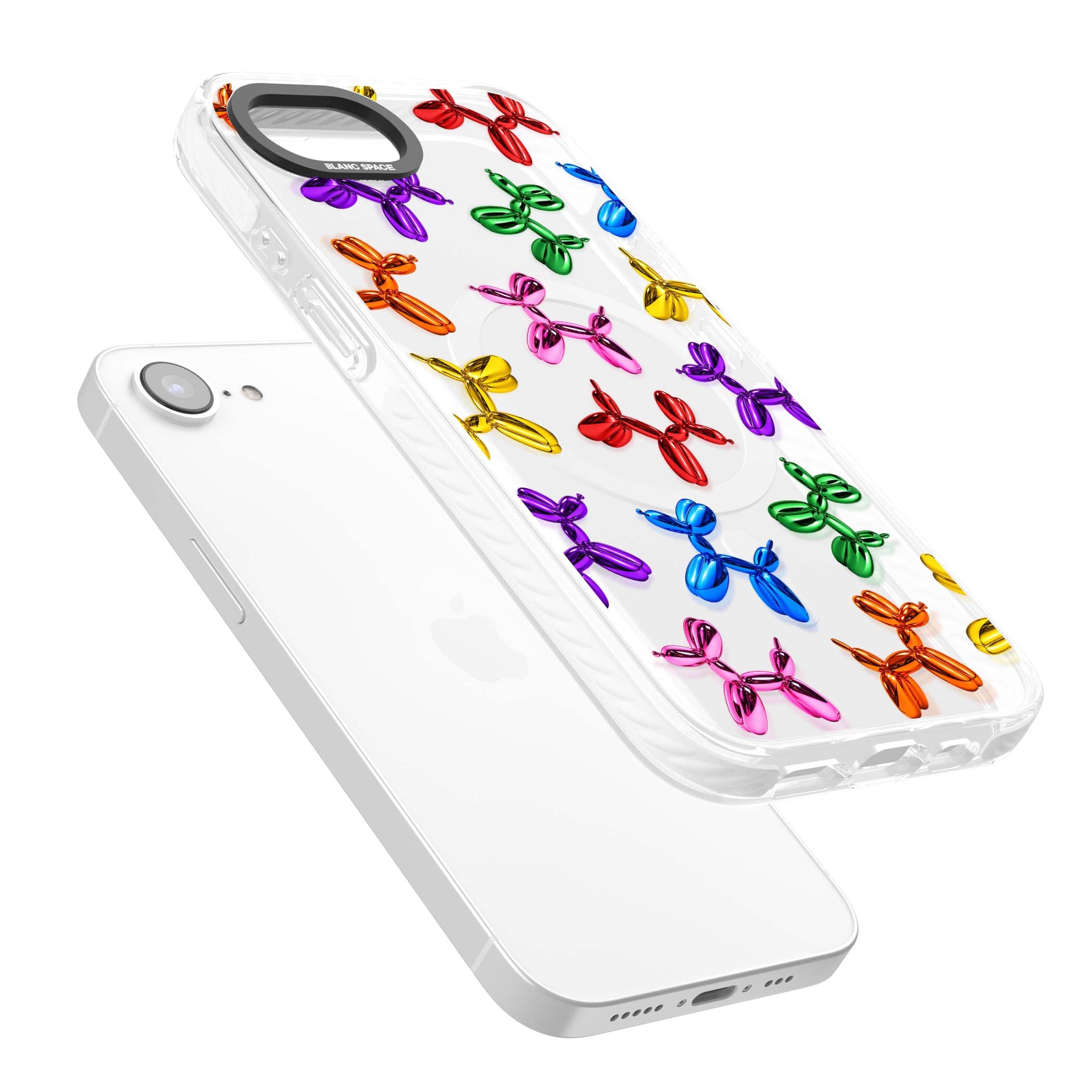 Balloon Dogs pop art iPhone case featuring rainbow chrome balloon dogs in Jeff Koons style | Impact Magsafe case for iPhone 16e, iPhone 17e