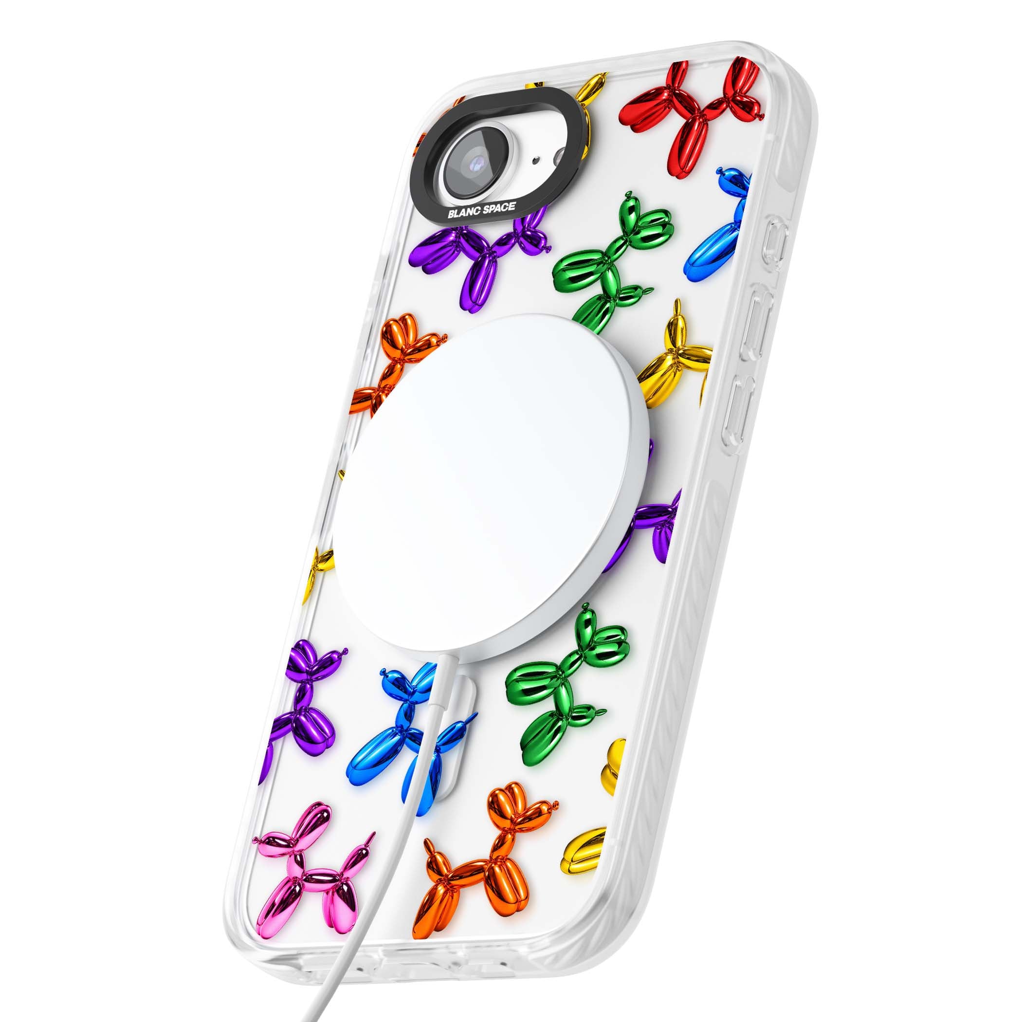 Balloon Dogs pop art iPhone case featuring rainbow chrome balloon dogs in Jeff Koons style | Impact Magsafe case for iPhone 16e, iPhone 17e