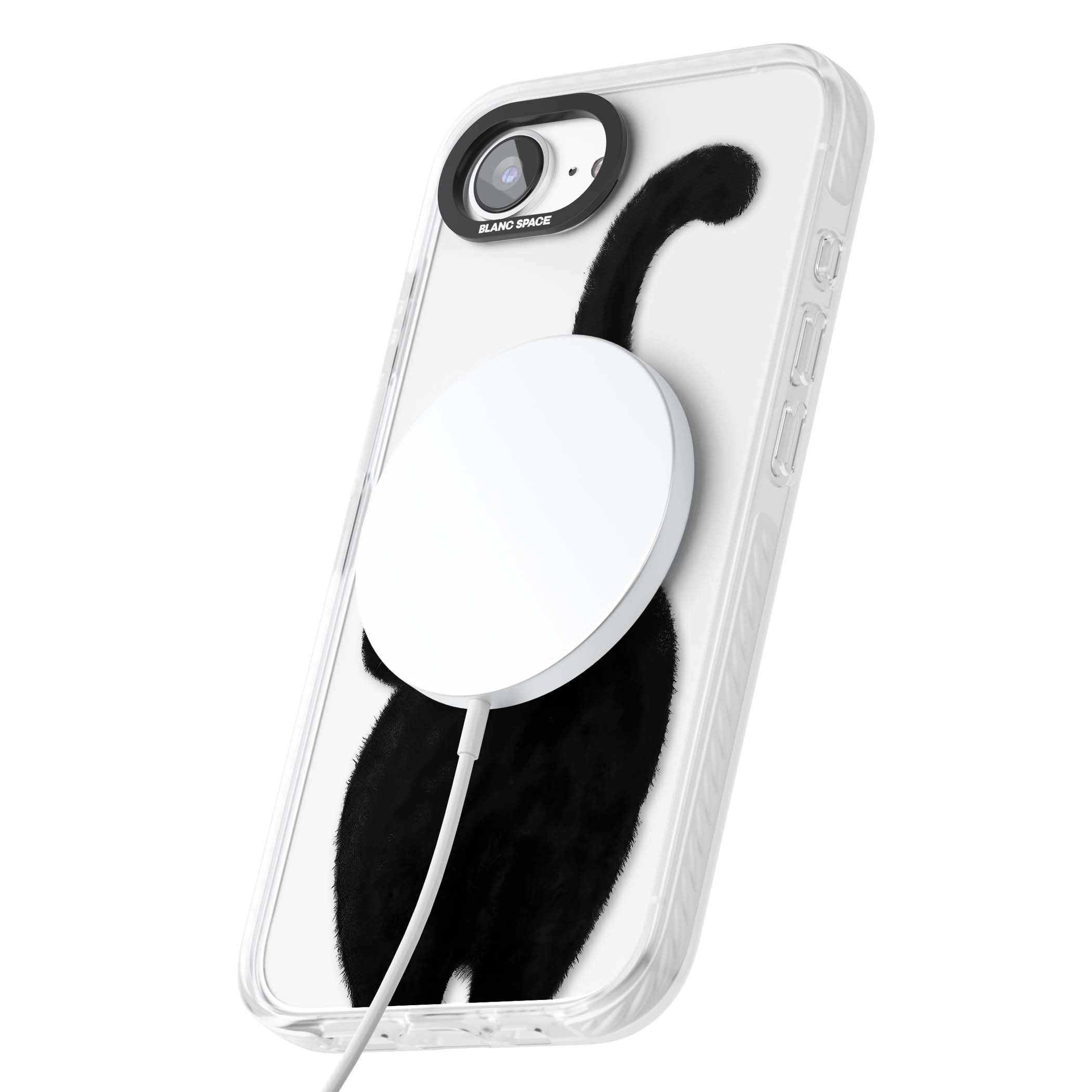 The Cat's Kiss cute cat iPhone case featuring a hand-painted tuxedo kitty with green eyes and a pink heart on a clear  | Impact Magsafe case for iPhone 16e, iPhone 17e