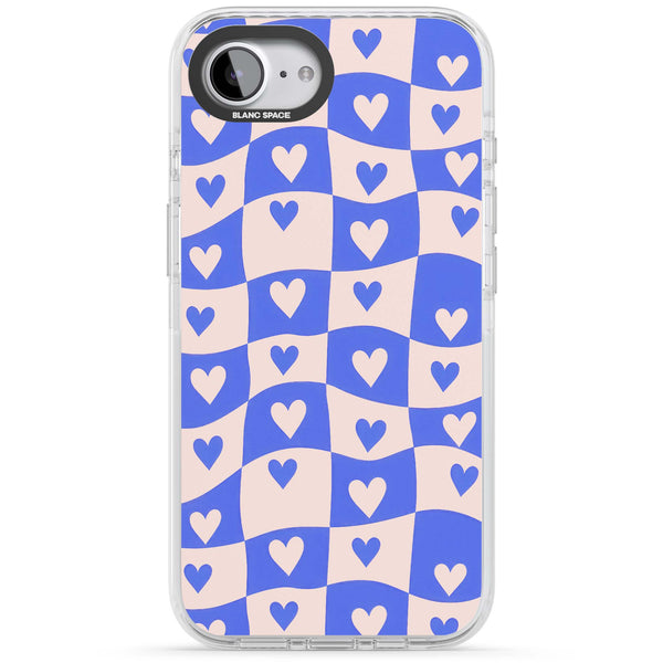 Blue Wavy Checked Hearts