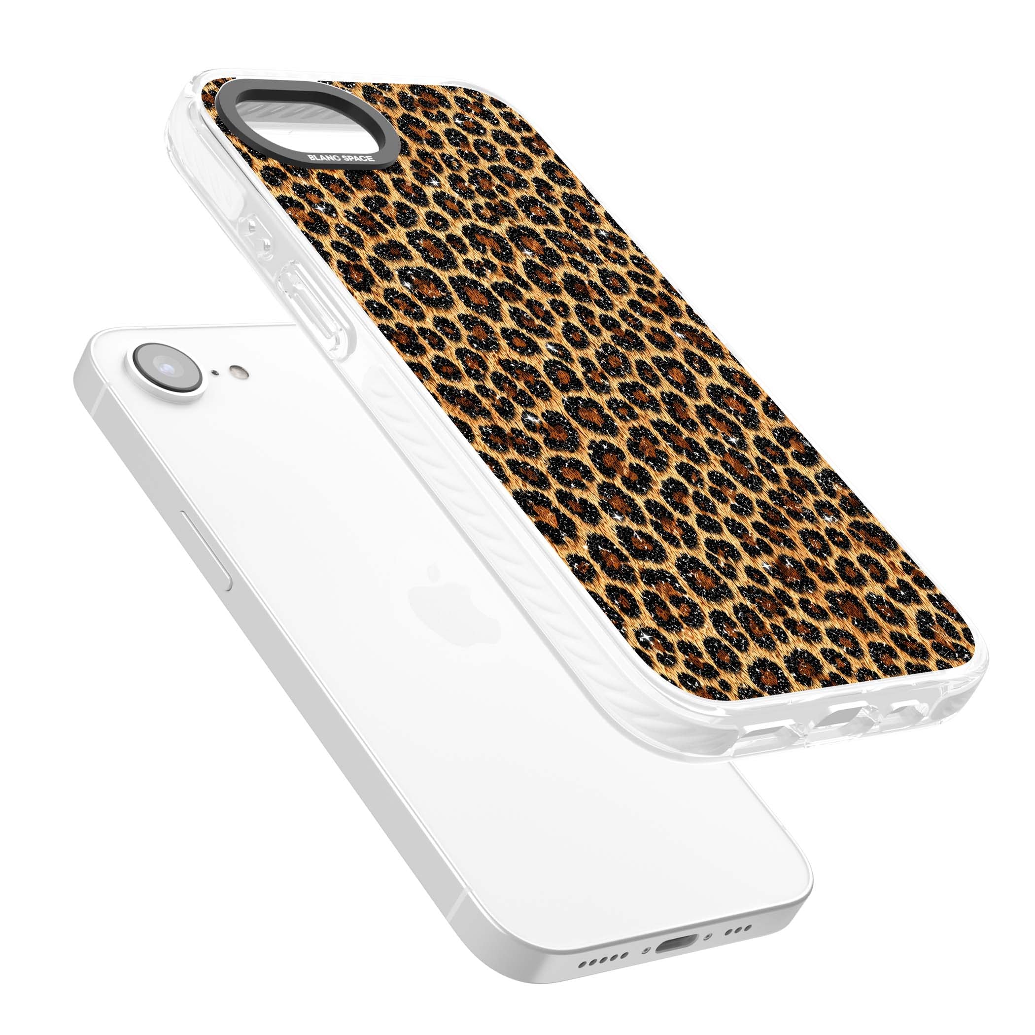 Diamond Leopard leopard print iPhone case featuring golden tan fur, black rosette spots and subtle glitter sparkle | Impact Magsafe case for iPhone 16e, iPhone 17e