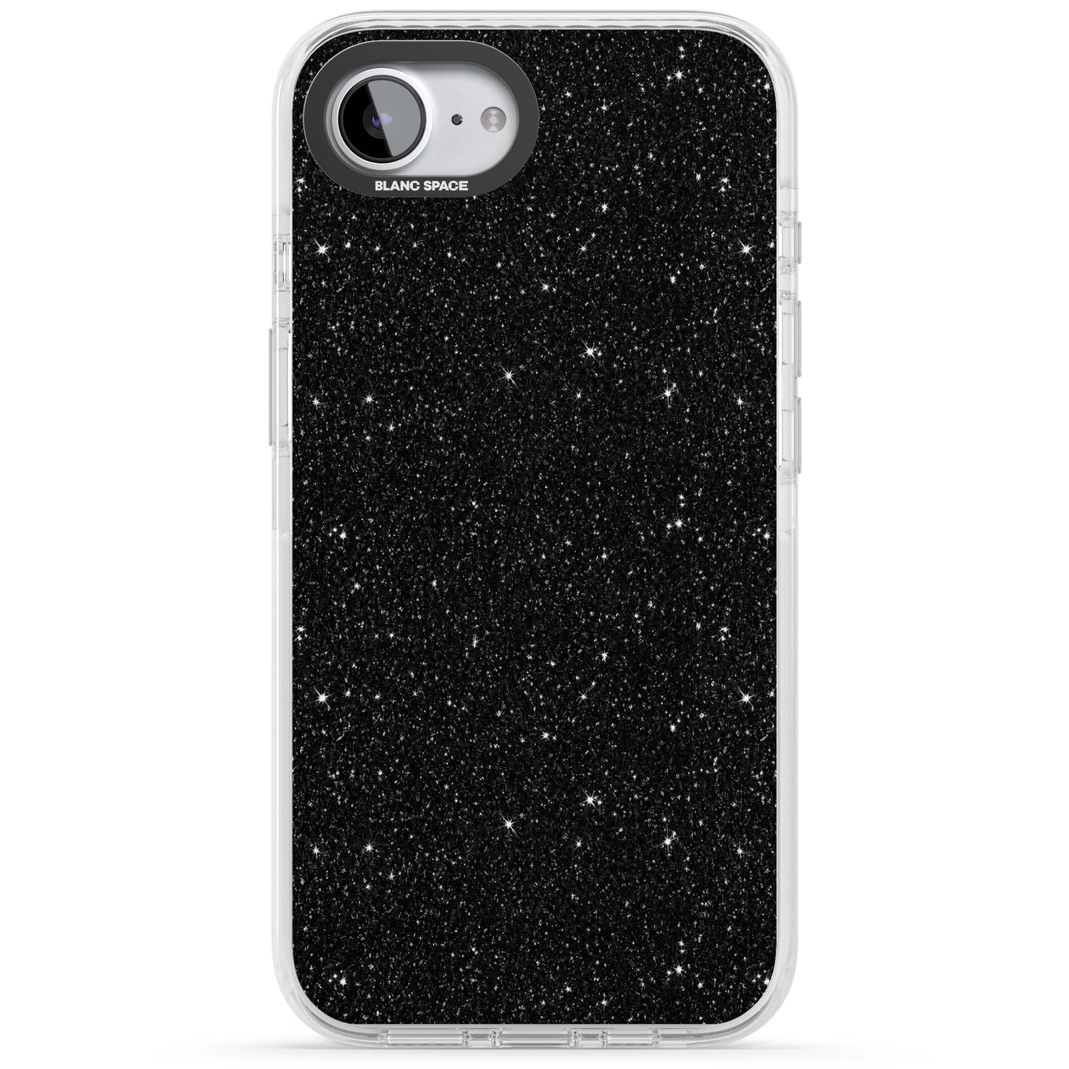 Black Glitter black glitter iPhone case featuring an all-over sparkly shimmer pattern on a jet black base | Impact Magsafe case for iPhone 16e, iPhone 17e