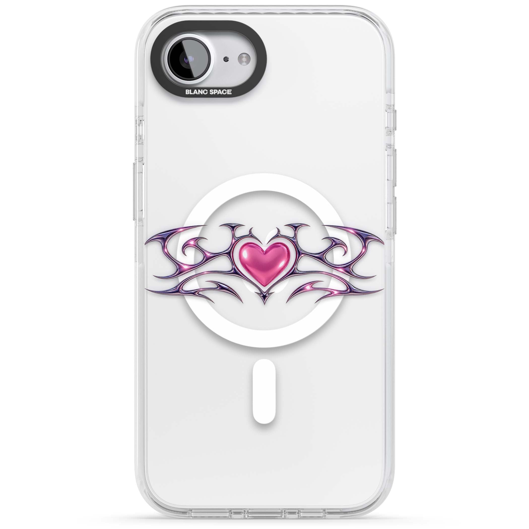 Pink Chrome Heart y2k iPhone case | Impact Magsafe case for iPhone 16e, iPhone 17e