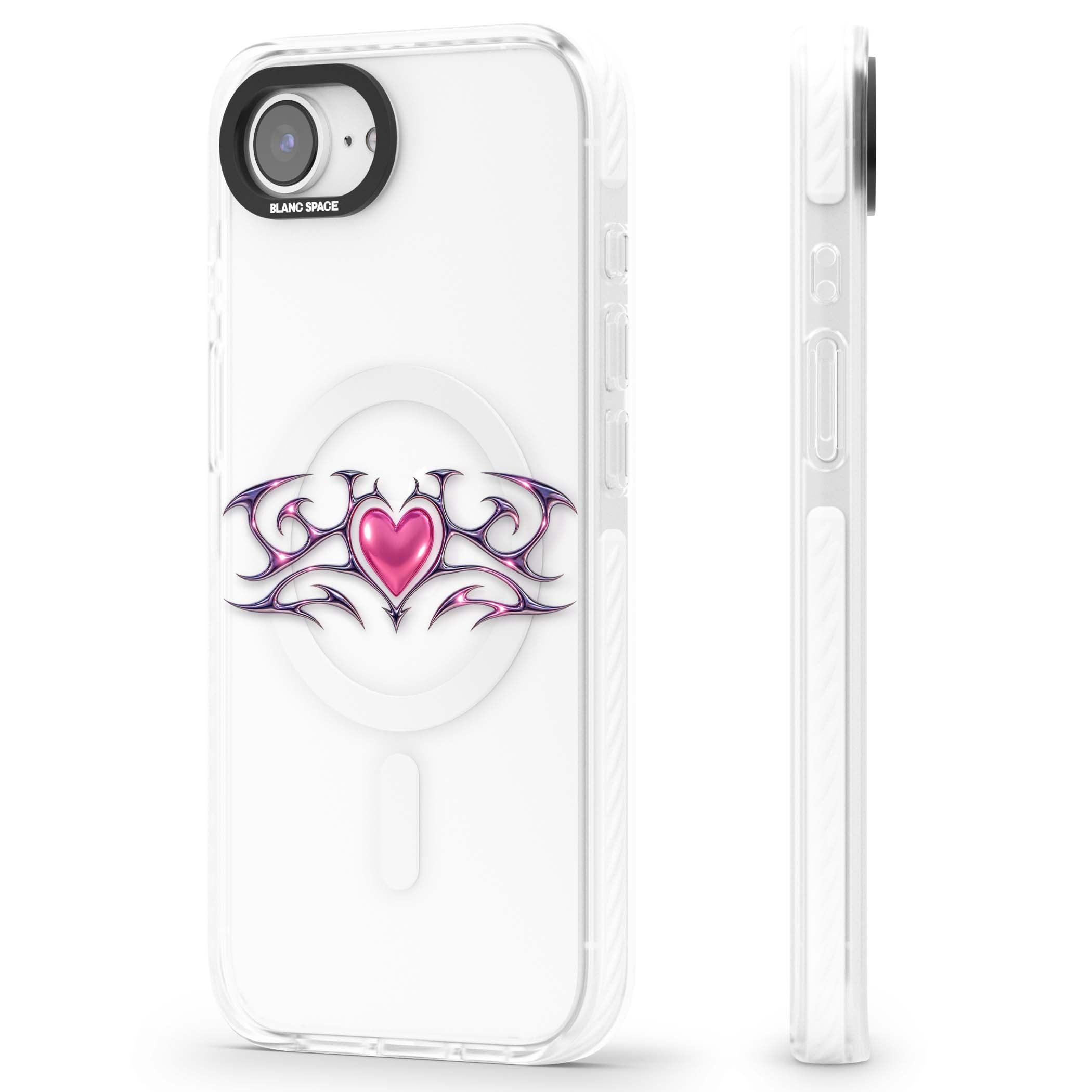 Pink Chrome Heart y2k iPhone case | Impact Magsafe case for iPhone 16e, iPhone 17e