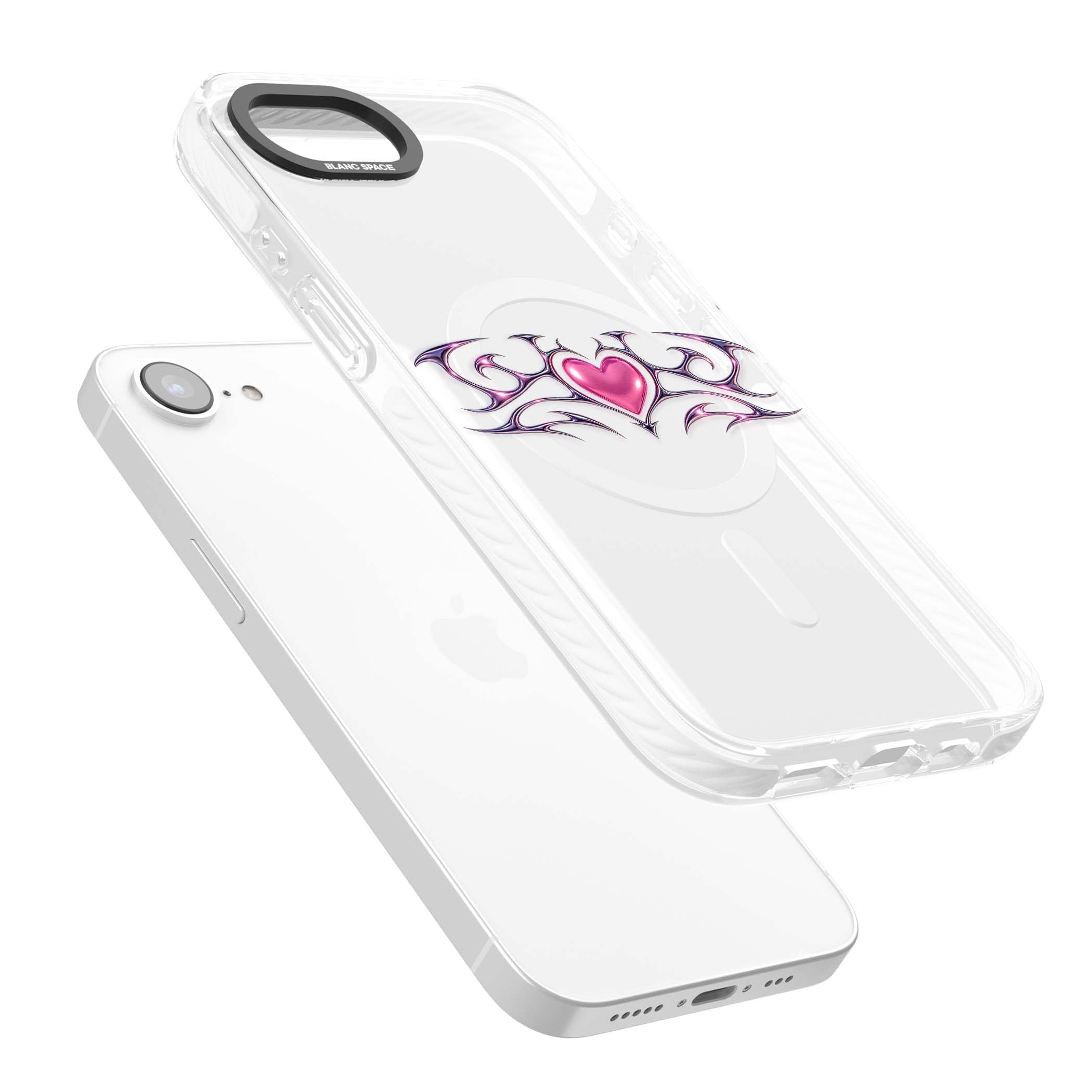 Pink Chrome Heart y2k iPhone case | Impact Magsafe case for iPhone 16e, iPhone 17e