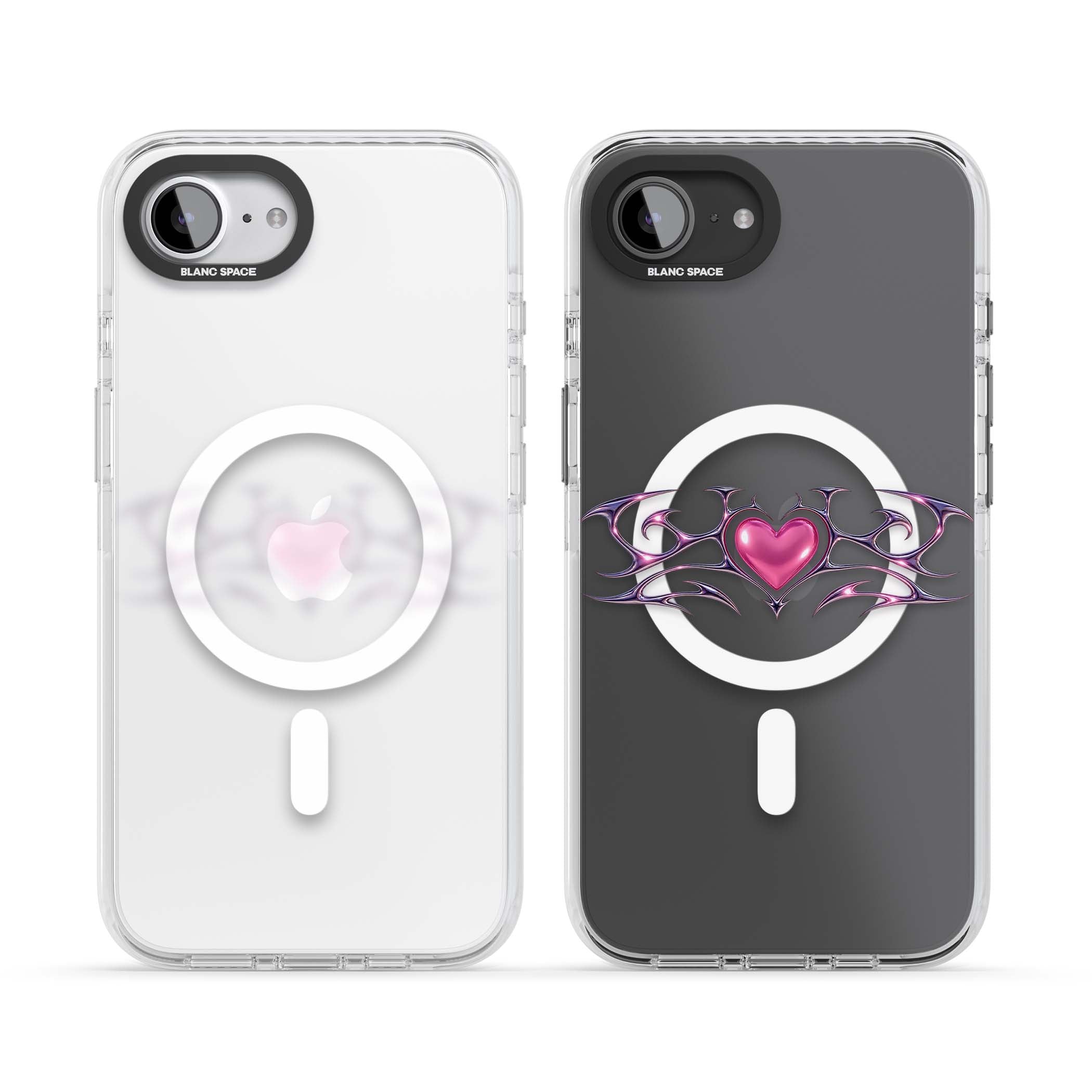 Pink Chrome Heart y2k iPhone case | Impact Magsafe case for iPhone 16e, iPhone 17e