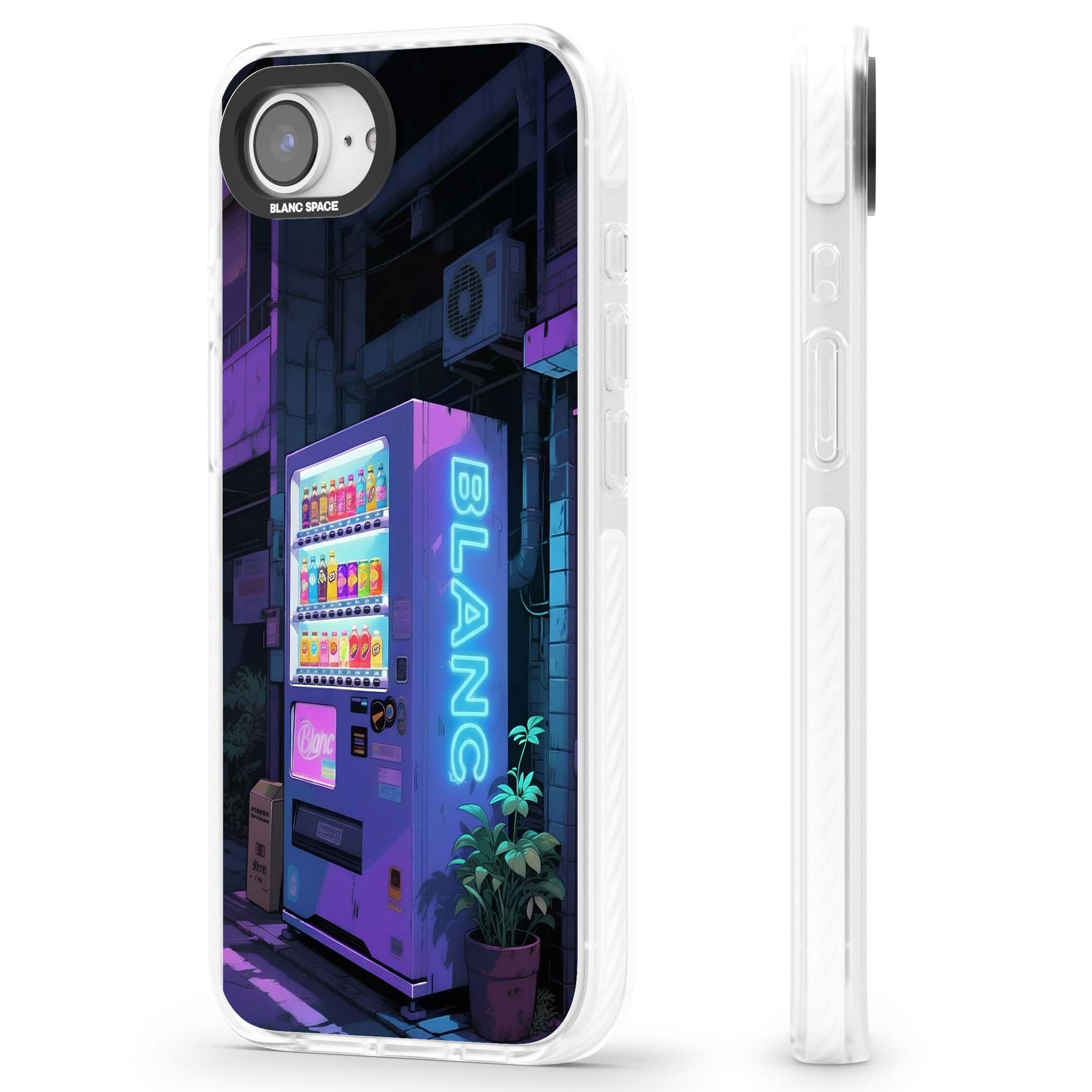 Shibuya Glow Japanese iPhone case featuring a glowing Tokyo vending machine, neon signage, and moody purple alleyway | Clear Impact case for iPhone 16e, iPhone 17e
