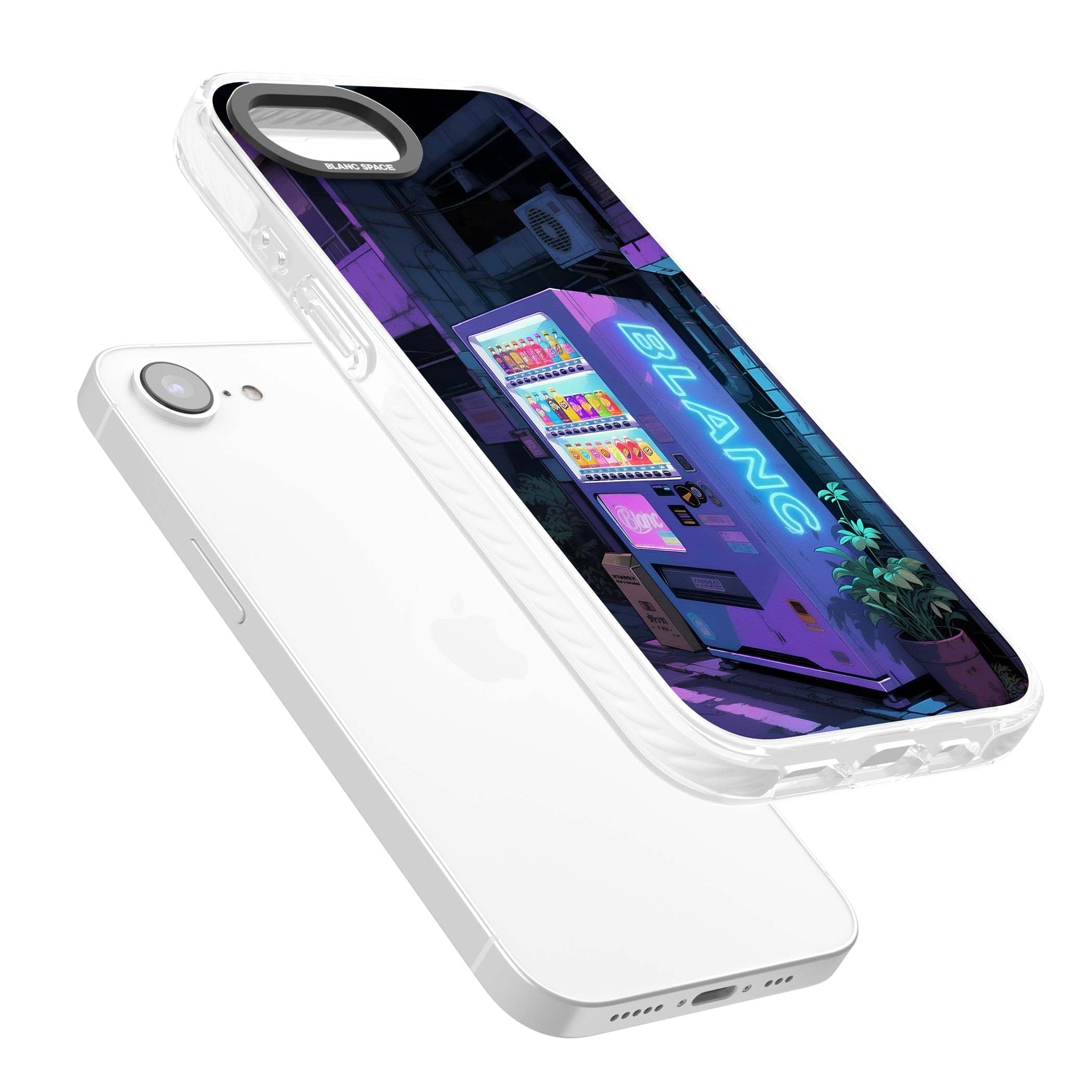 Shibuya Glow Japanese iPhone case featuring a glowing Tokyo vending machine, neon signage, and moody purple alleyway | Clear Impact case for iPhone 16e, iPhone 17e