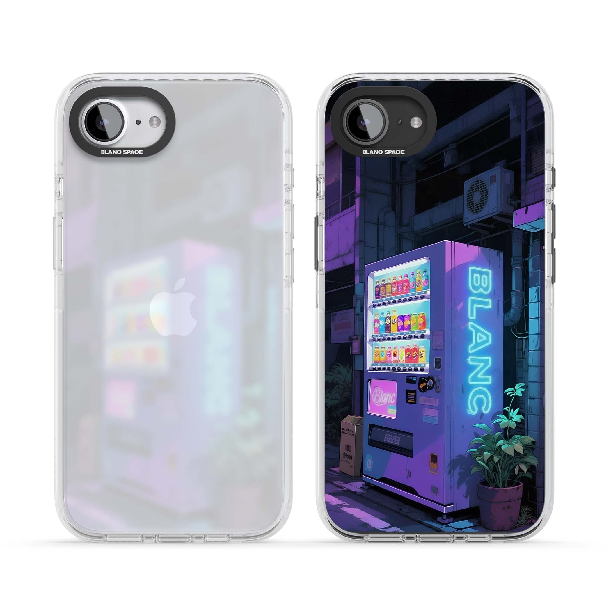 Shibuya Glow Japanese iPhone case featuring a glowing Tokyo vending machine, neon signage, and moody purple alleyway | Clear Impact case for iPhone 16e, iPhone 17e