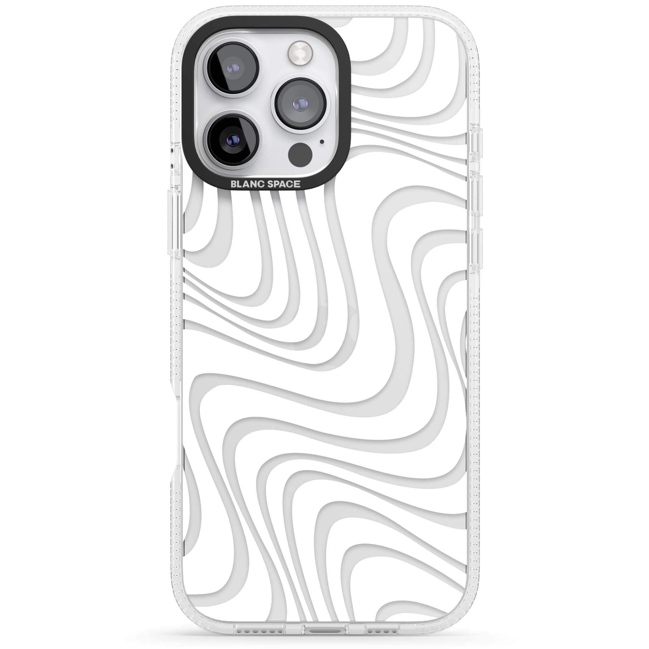White Abstract Waves abstract iPhone case featuring flowing grey wave pattern on clear background | Clear Case Impact Air case for iPhone 16 Pro, iPhone 16 Pro Max