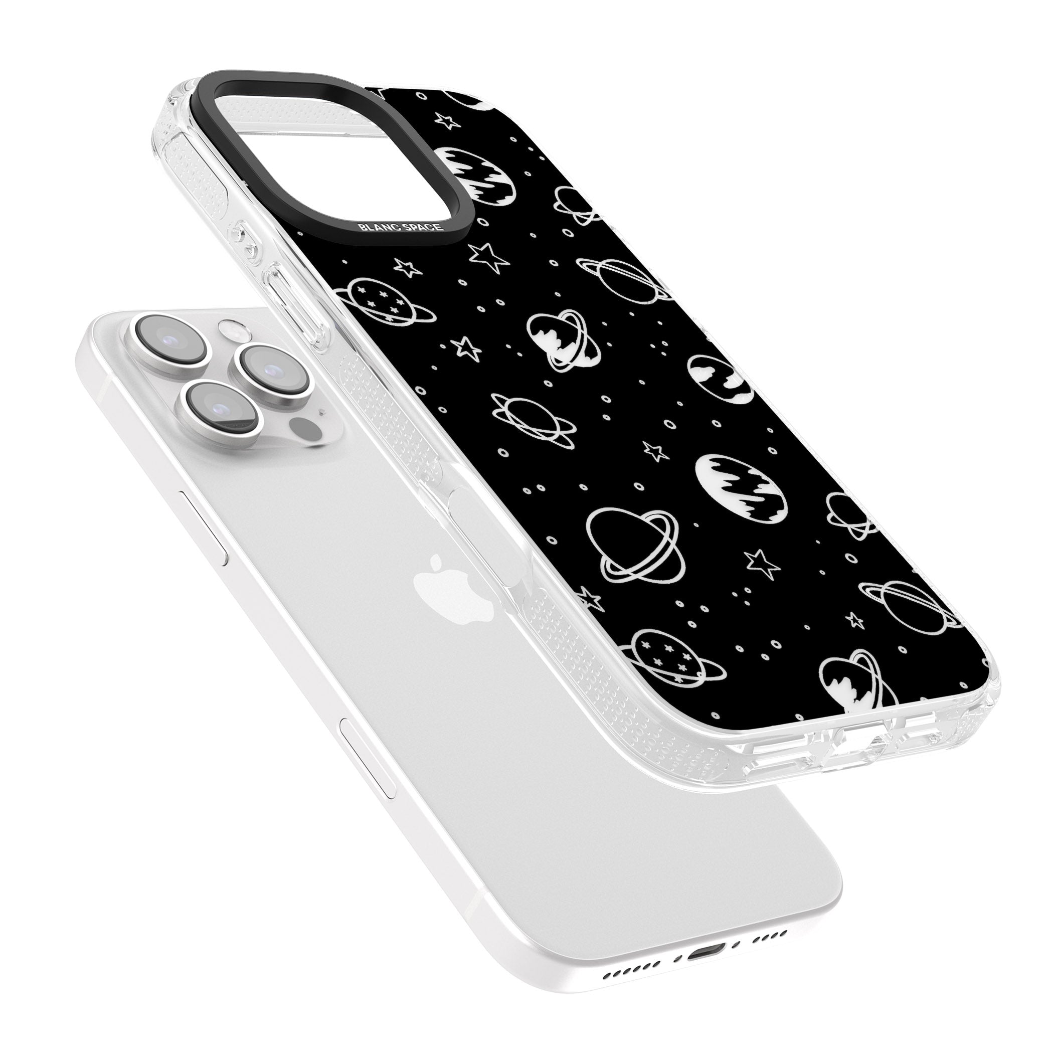 Cosmic Outer Space Design Clear on Black iPhone 16 Pro Max / 16 Pro Clear Case Impact Air - Blanc Space