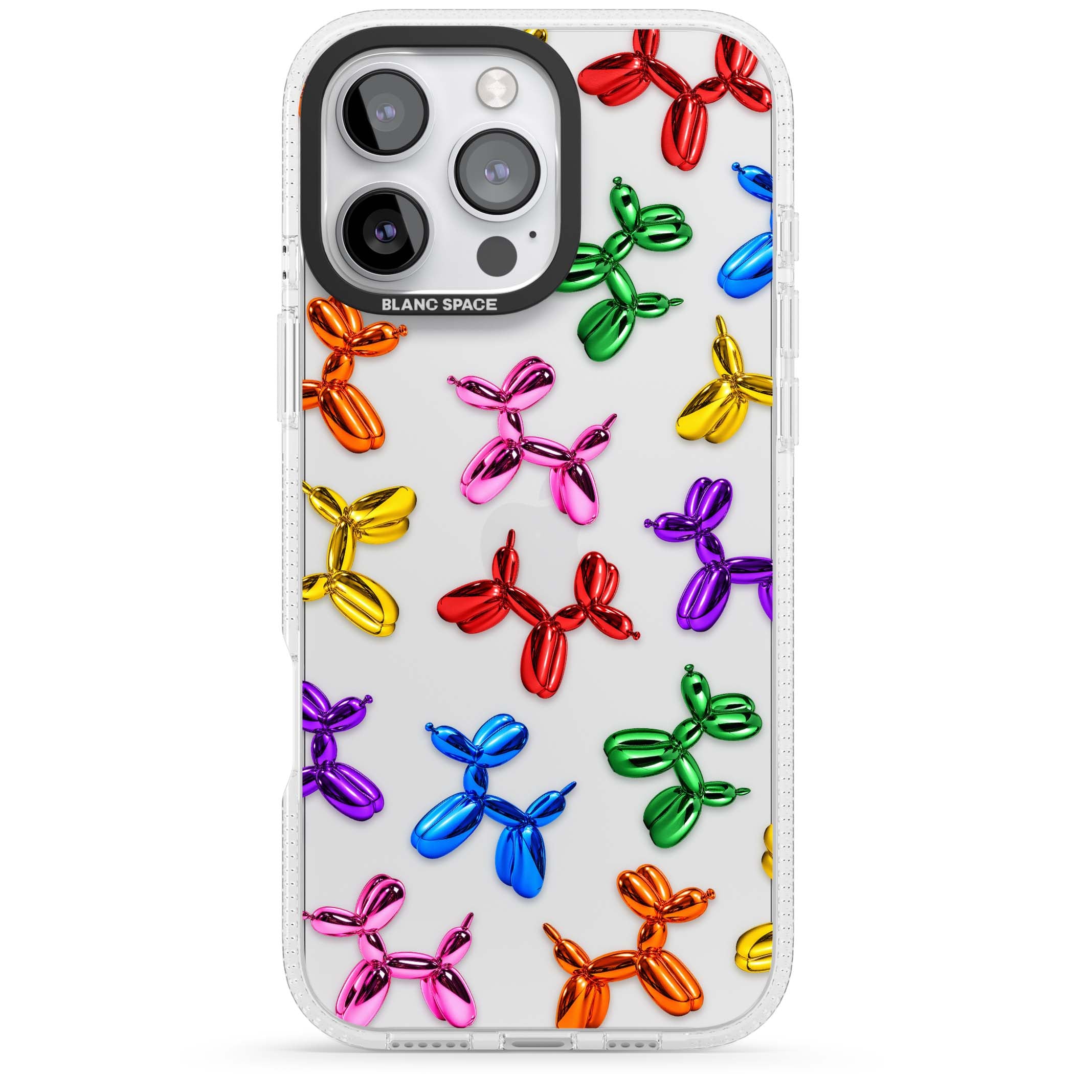 Balloon Dogs pop art iPhone case featuring rainbow chrome balloon dogs in Jeff Koons style | Clear Case Impact Air case for iPhone 16 Pro, iPhone 16 Pro Max