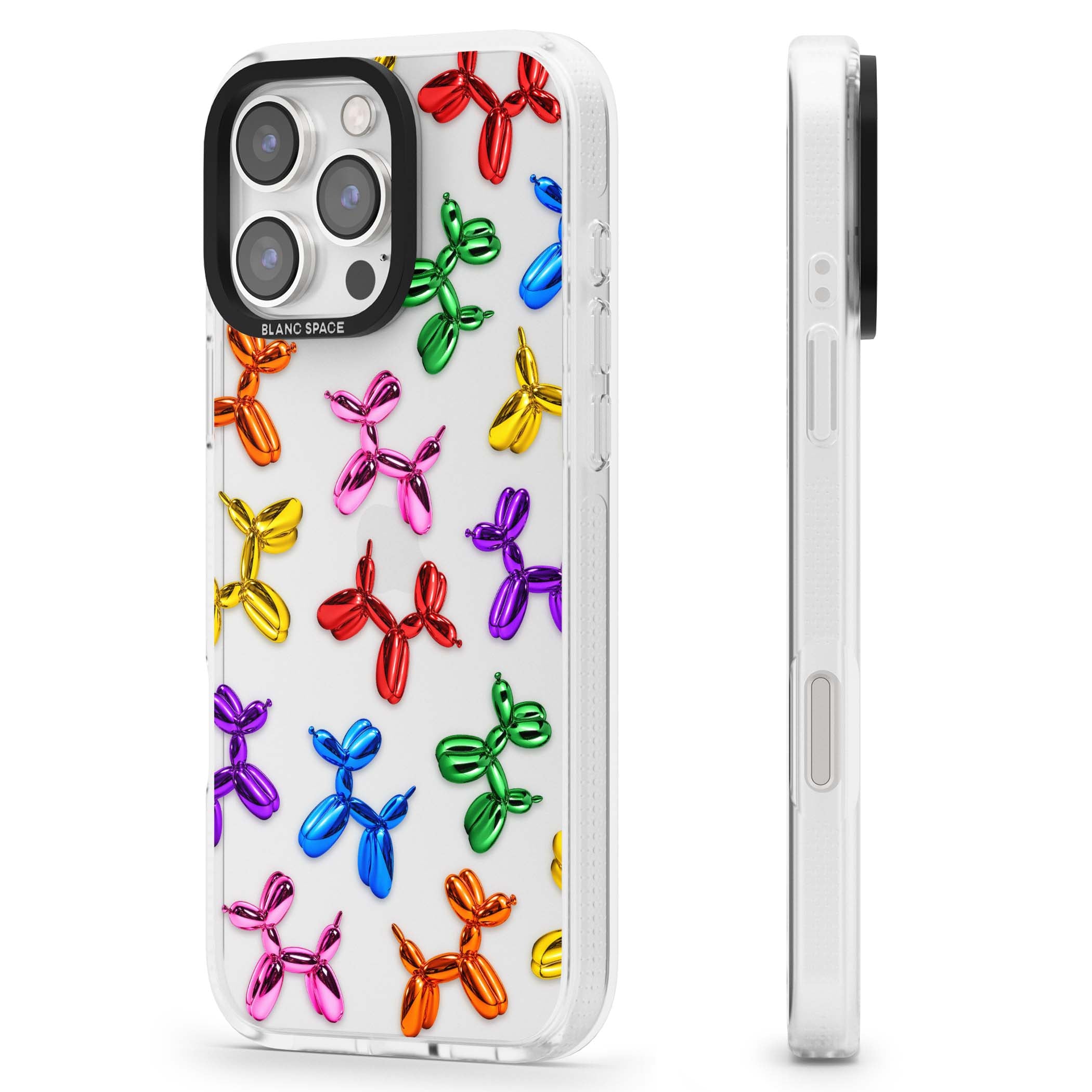 Balloon Dogs pop art iPhone case featuring rainbow chrome balloon dogs in Jeff Koons style | Clear Case Impact Air case for iPhone 16 Pro, iPhone 16 Pro Max