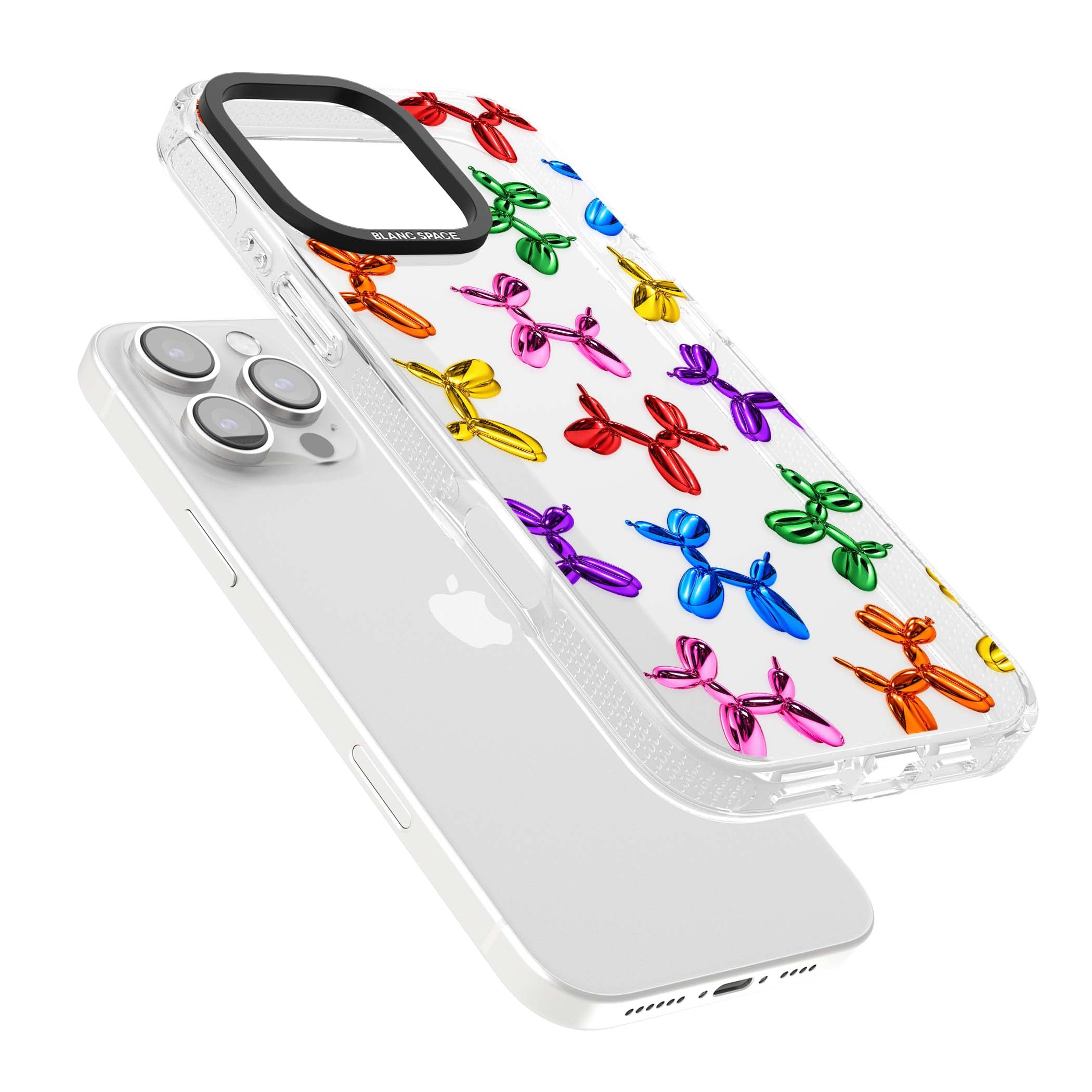 Balloon Dogs pop art iPhone case featuring rainbow chrome balloon dogs in Jeff Koons style | Clear Case Impact Air case for iPhone 16 Pro, iPhone 16 Pro Max