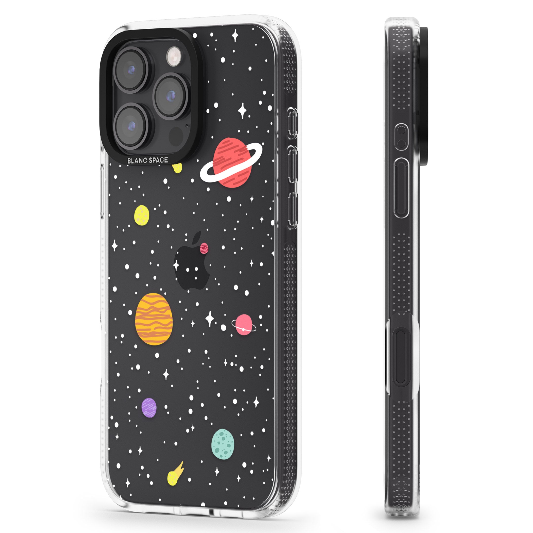 Cute Cartoon Planets (Clear) iPhone 16 Pro Max / 16 Pro Clear Case Impact Air - Blanc Space