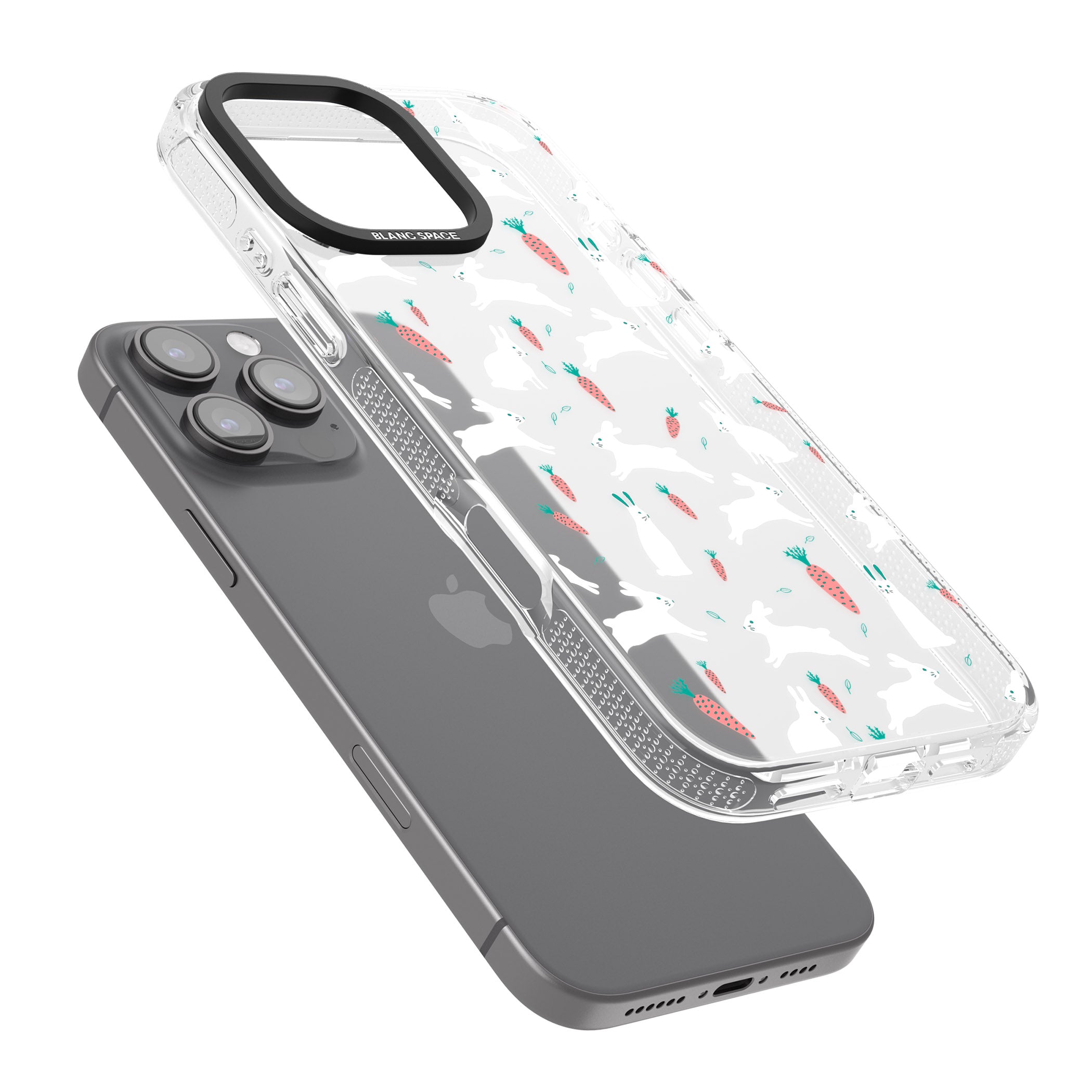 White Bunnies and Carrots iPhone 16 Pro Max / 16 Pro Clear Case Impact Air - Blanc Space