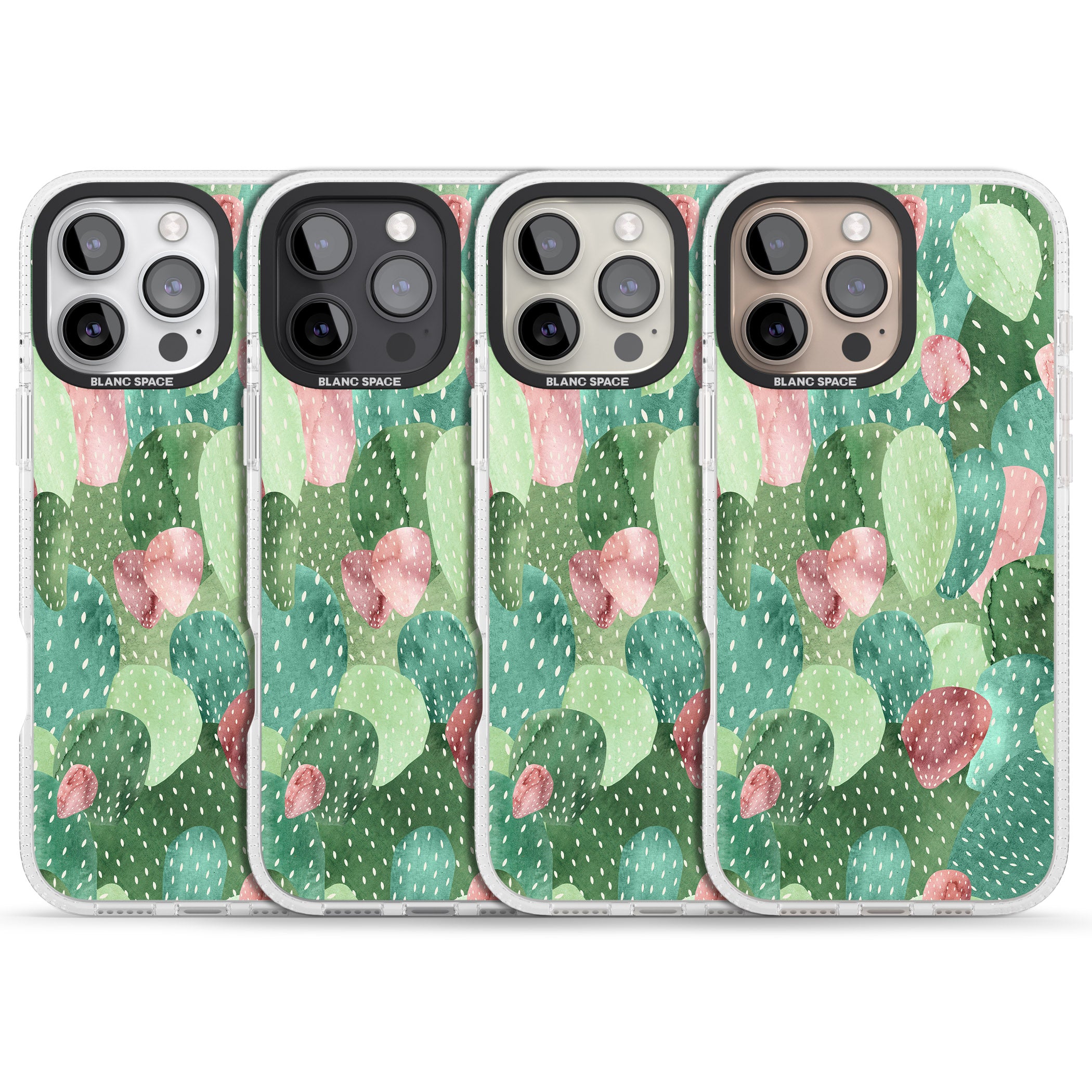 Colourful Cactus Mix Design iPhone 16 Pro Max / 16 Pro Clear Case Impact Air - Blanc Space