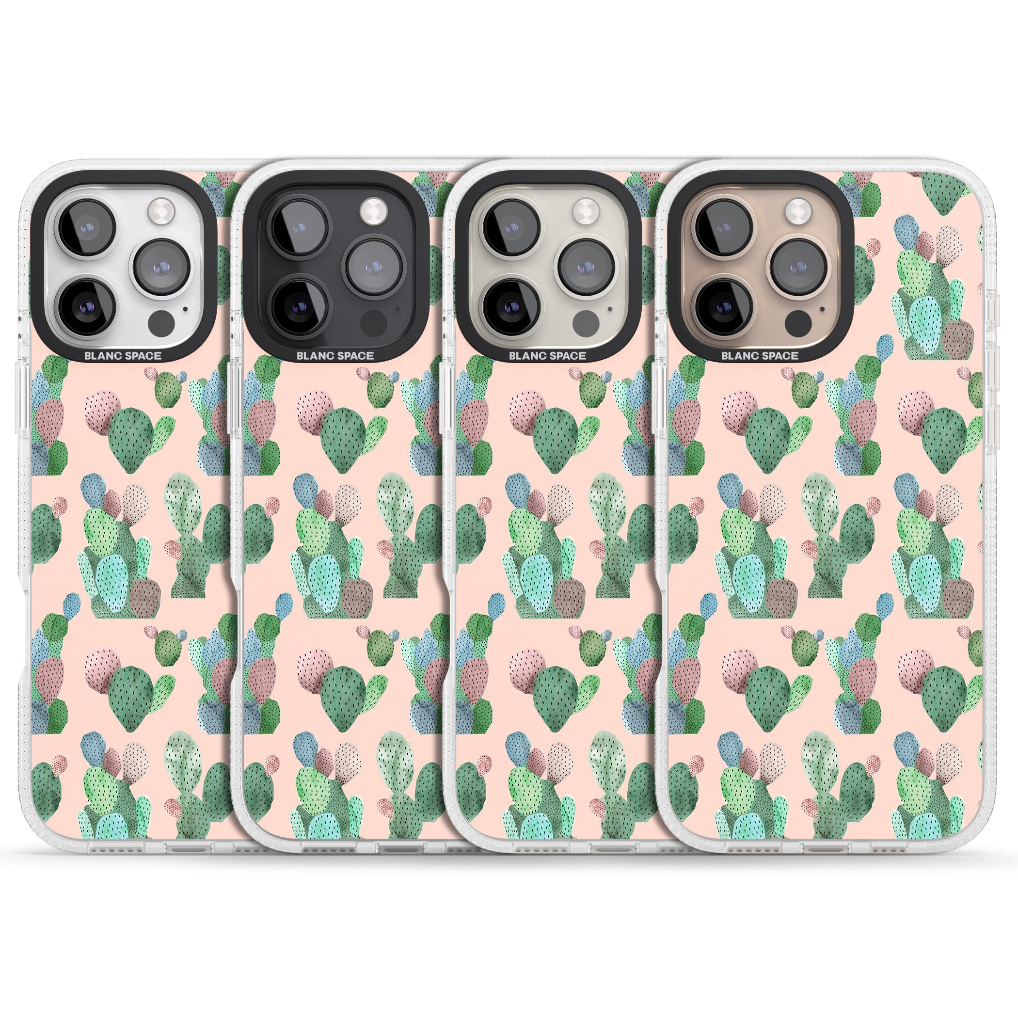 Pink Cactus Pattern Design iPhone 16 Pro Max / 16 Pro Clear Case Impact Air - Blanc Space