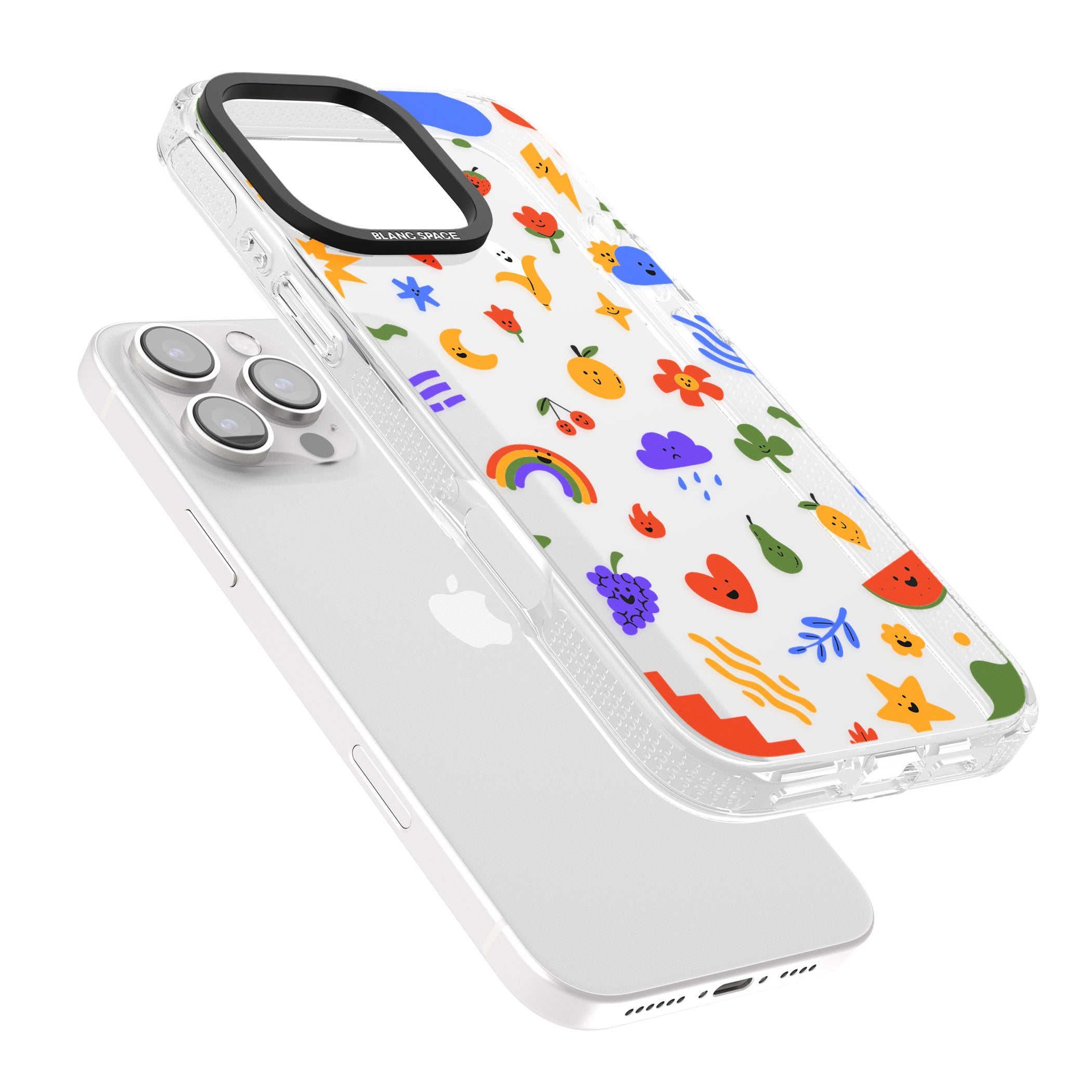 Mixed Cute Icon Pattern - Clear iPhone 16 Pro Max / 16 Pro Clear Case Impact Air - Blanc Space