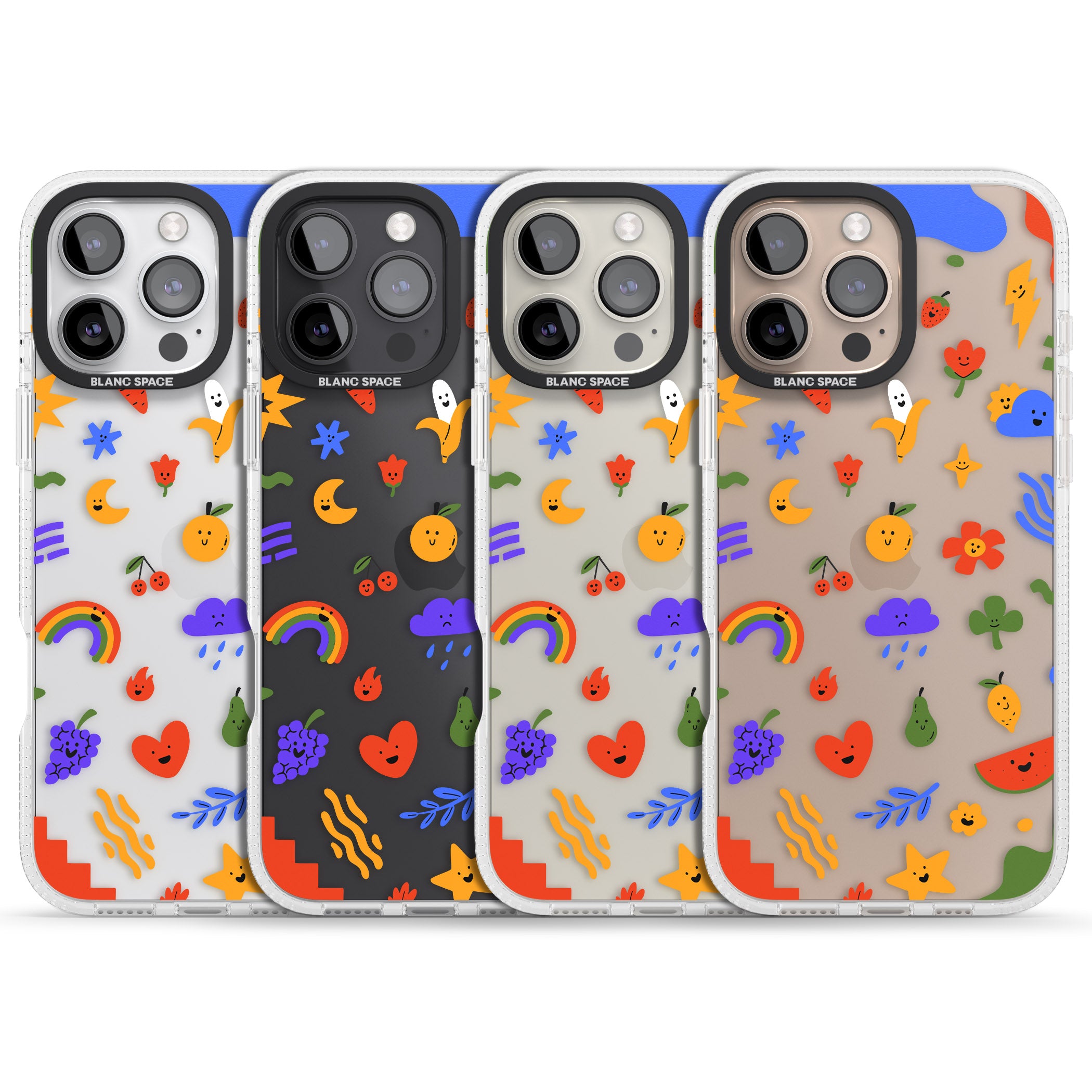 Mixed Cute Icon Pattern - Clear iPhone 16 Pro Max / 16 Pro Clear Case Impact Air - Blanc Space