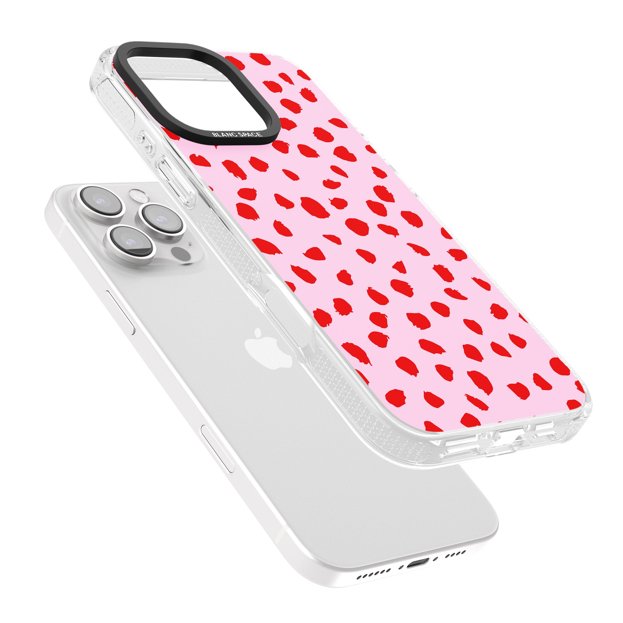 Red on Pink Dalmatian Polka Dot Spots iPhone 16 Pro Max / 16 Pro Clear Case Impact Air - Blanc Space