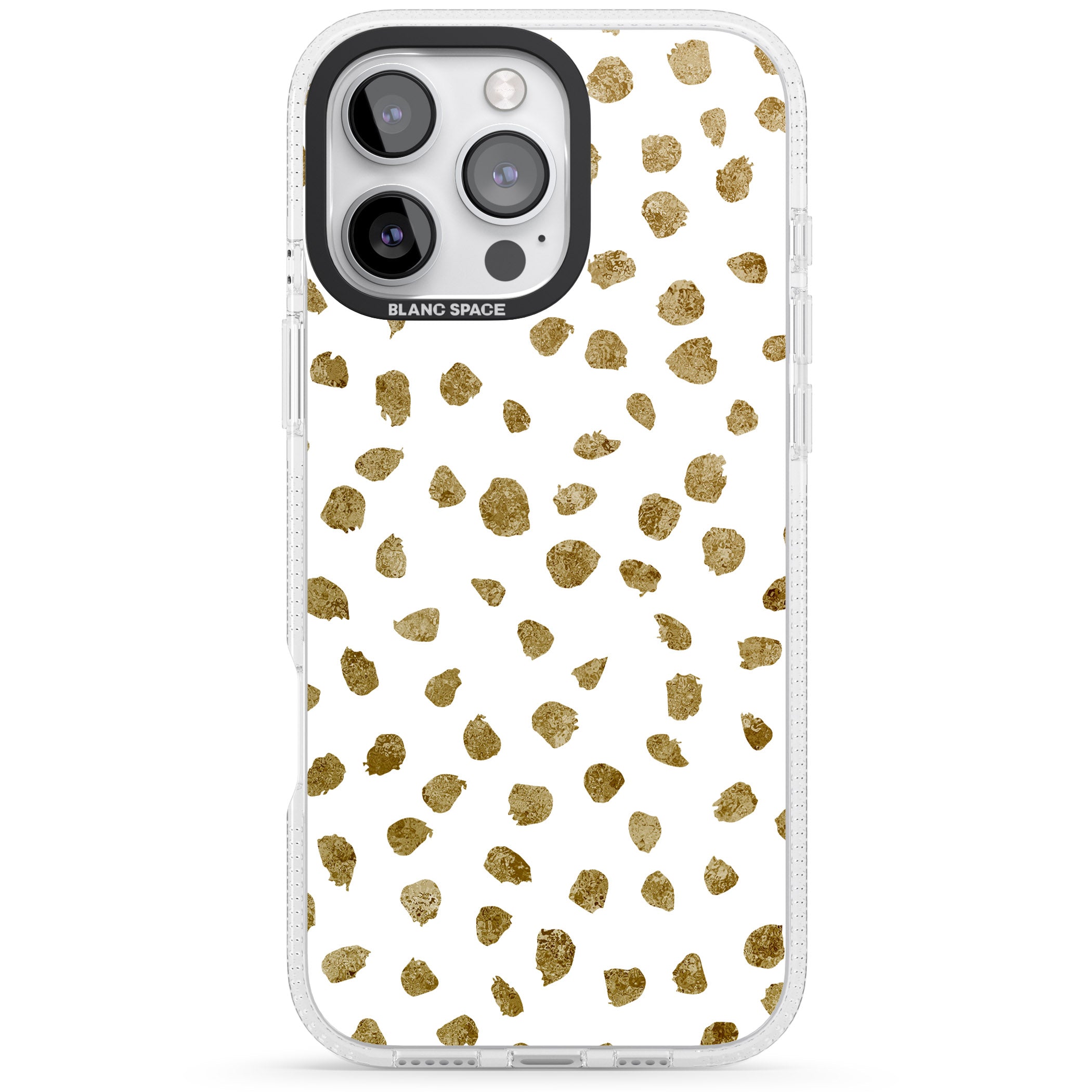Gold Look on White Dalmatian Polka Dot Spots iPhone 16 Pro Max / 16 Pro Clear Case Impact Air - Blanc Space