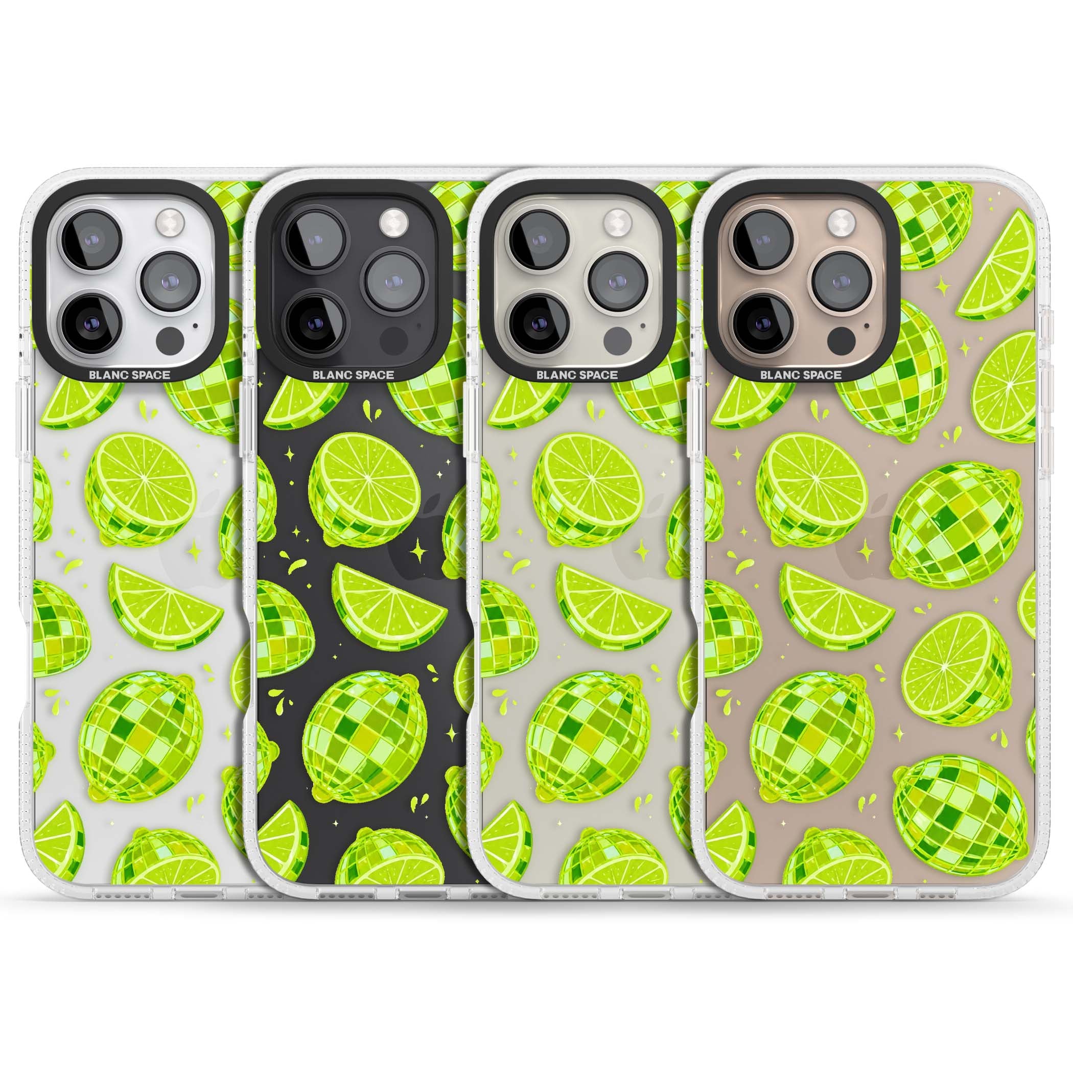 Disco Limes fruit aesthetic iPhone case featuring green disco balls, lime slices and citrus sparkles | Clear Case Impact Air case for iPhone 16 Pro, iPhone 16 Pro Max