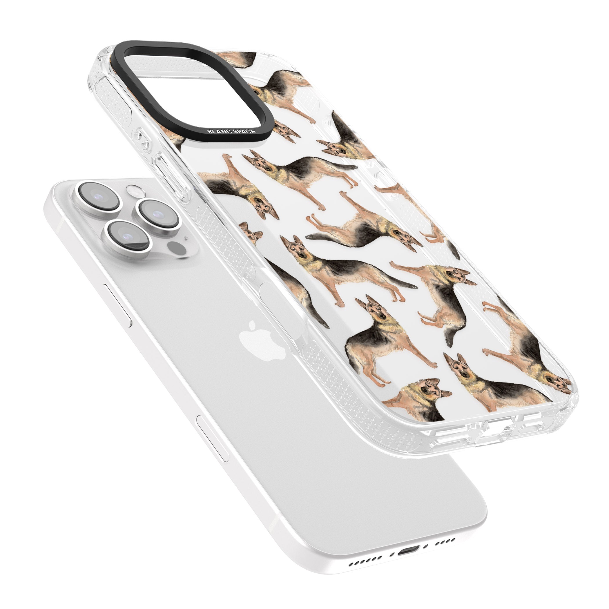 German Shepherd Watercolour Dog Pattern iPhone 16 Pro Max / 16 Pro Clear Case Impact Air - Blanc Space