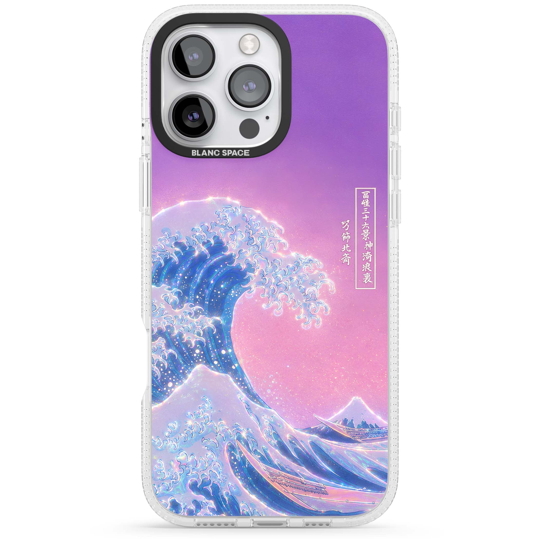 The Great Opal Wave Japanese iPhone case featuring Hokusai's great wave in iridescent pastels with lilac sky and Mou | Clear Case Impact Air case for iPhone 16 Pro, iPhone 16 Pro Max