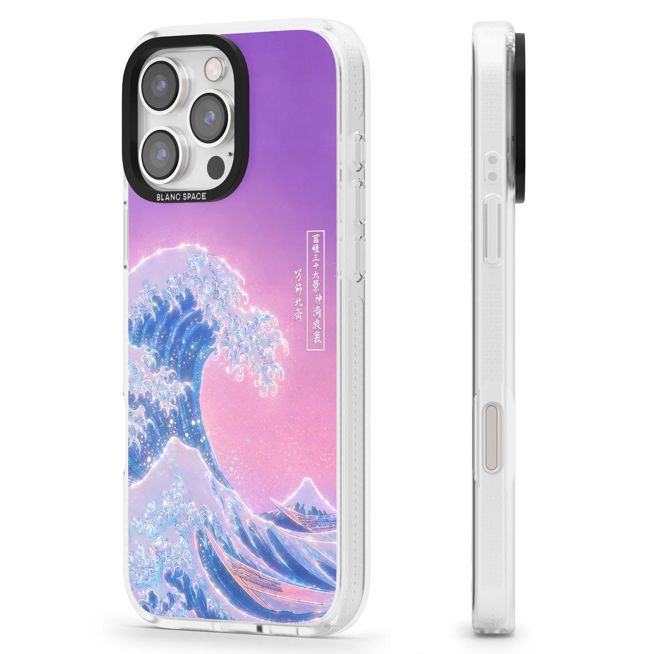 The Great Opal Wave Japanese iPhone case featuring Hokusai's great wave in iridescent pastels with lilac sky and Mou | Clear Case Impact Air case for iPhone 16 Pro, iPhone 16 Pro Max
