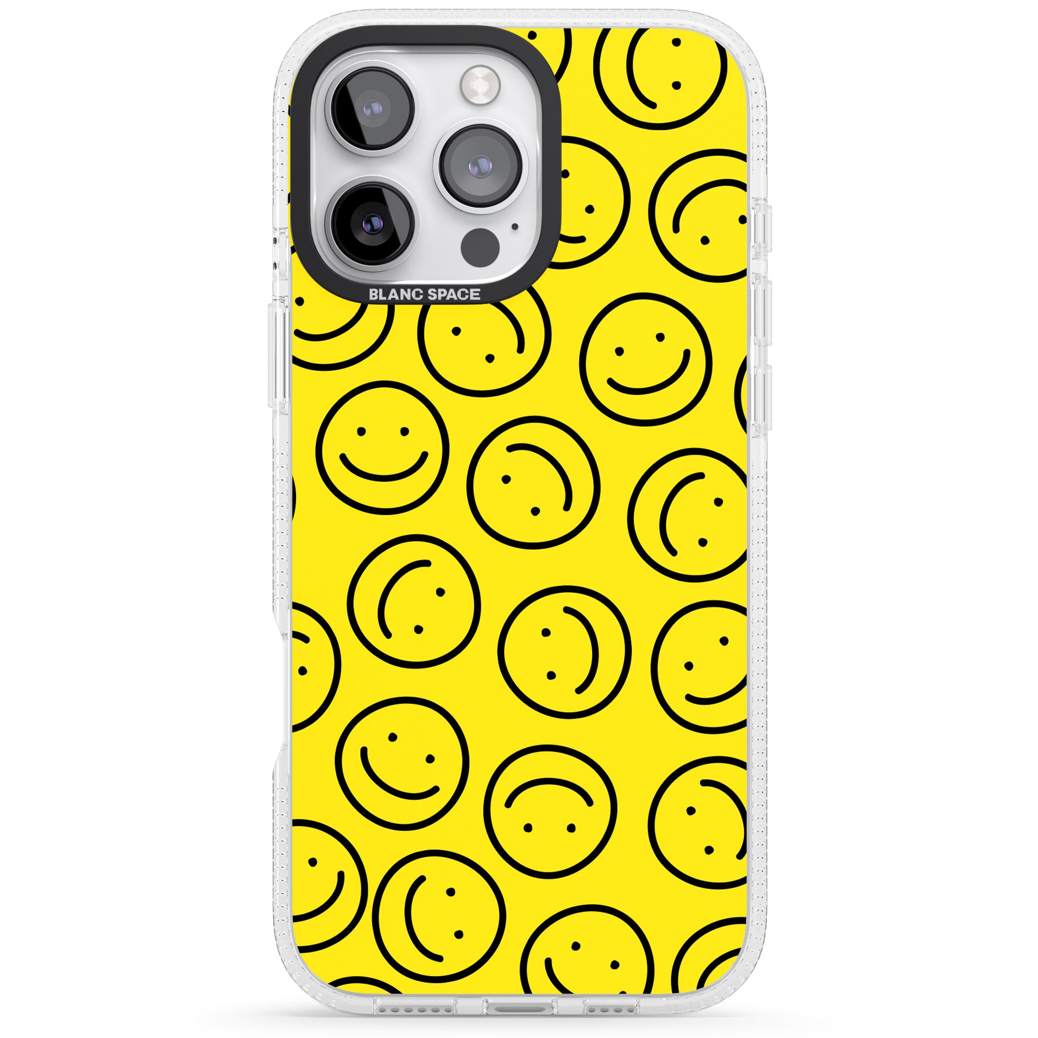 Happy Face Pattern iPhone 16 Pro Max / 16 Pro Clear Case Impact Air - Blanc Space