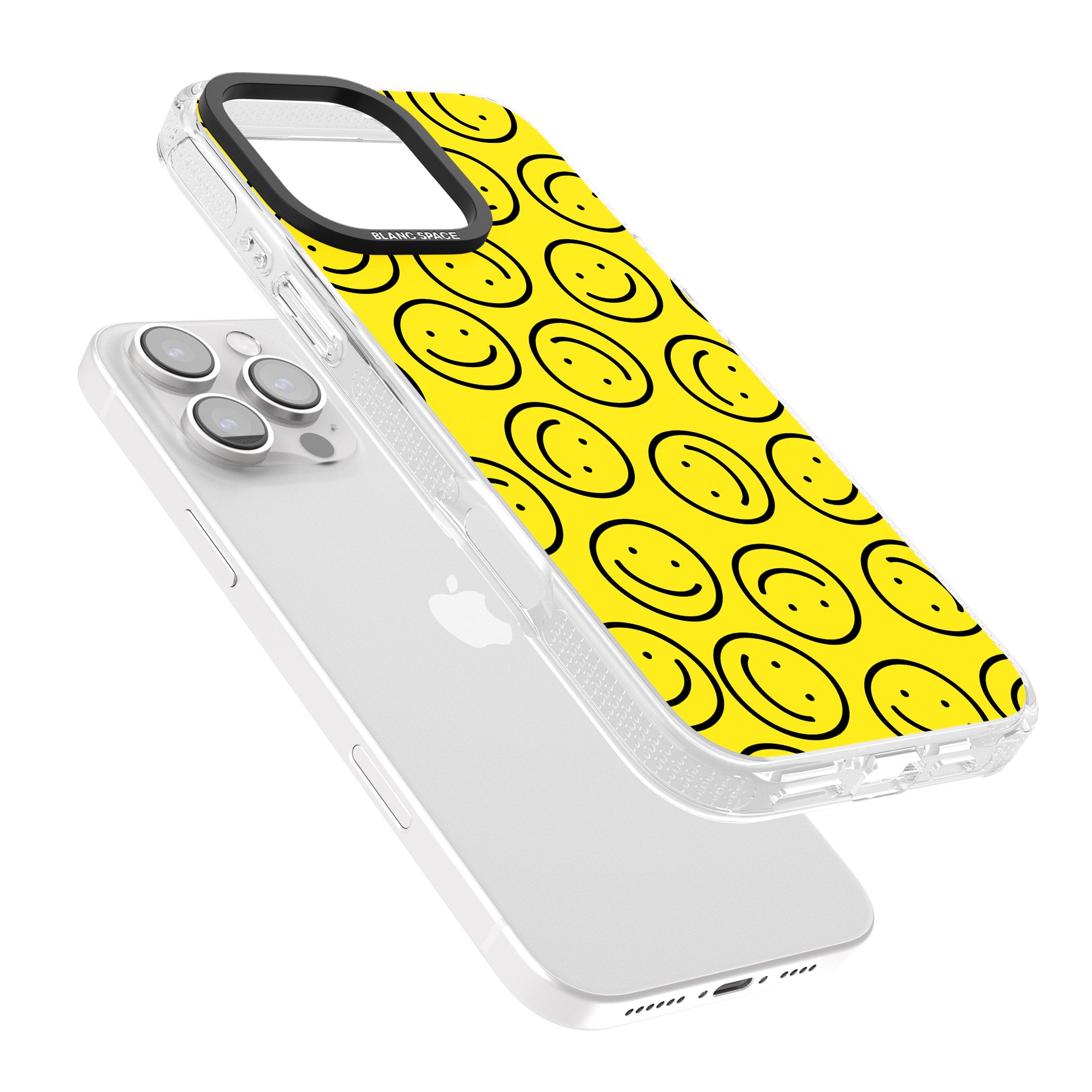 Happy Face Pattern iPhone 16 Pro Max / 16 Pro Clear Case Impact Air - Blanc Space
