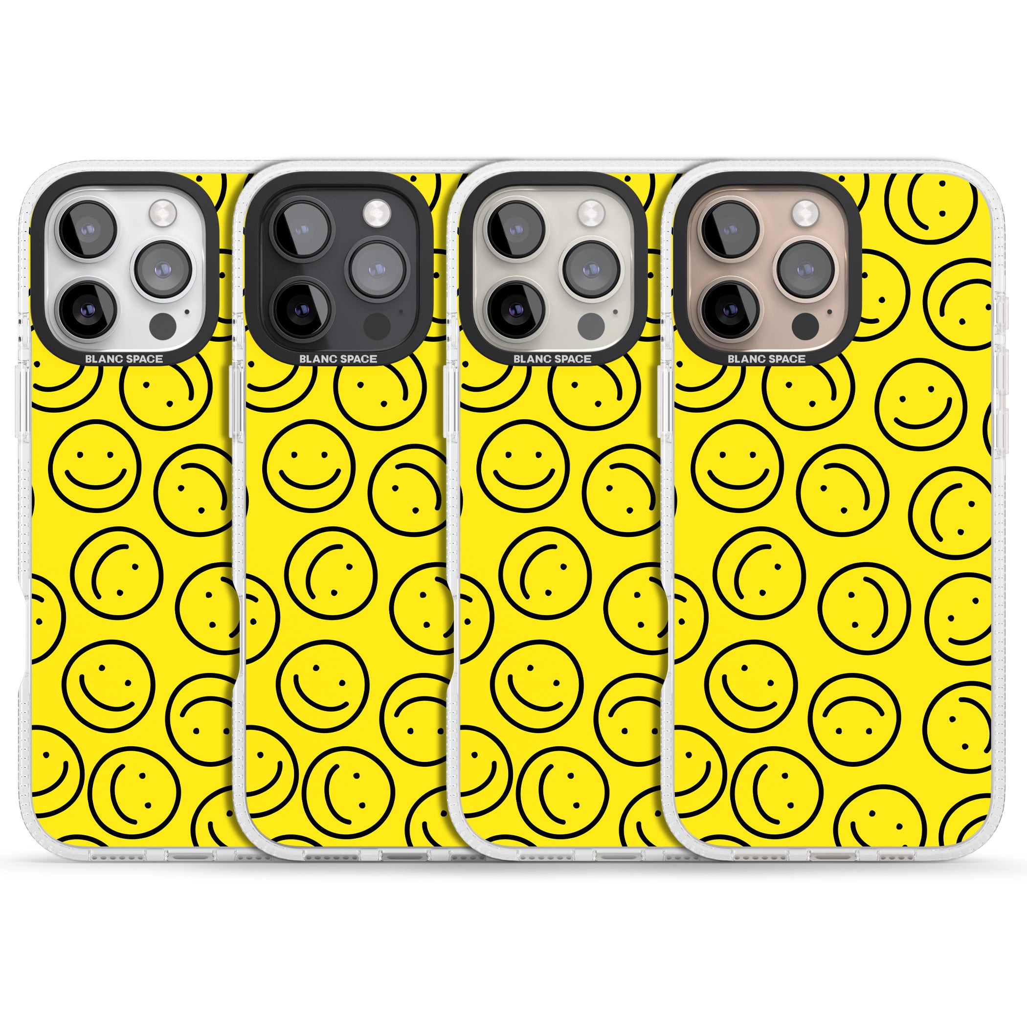 Happy Face Pattern iPhone 16 Pro Max / 16 Pro Clear Case Impact Air - Blanc Space