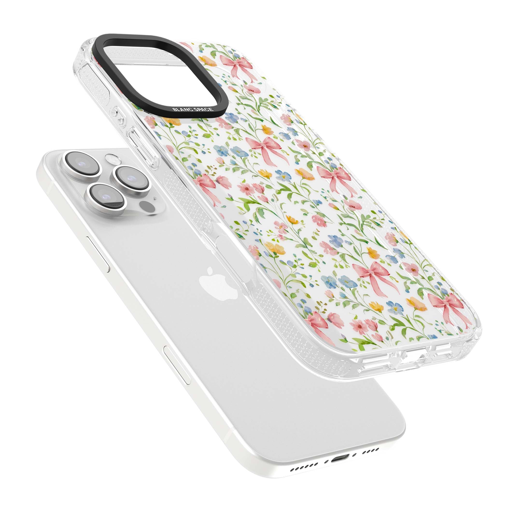 Ribbons & Wildflowers cottagecore iPhone case featuring watercolor wildflowers, pink satin bows, and delicate spring blooms o | Clear Case Impact Air case for iPhone 16 Pro, iPhone 16 Pro Max