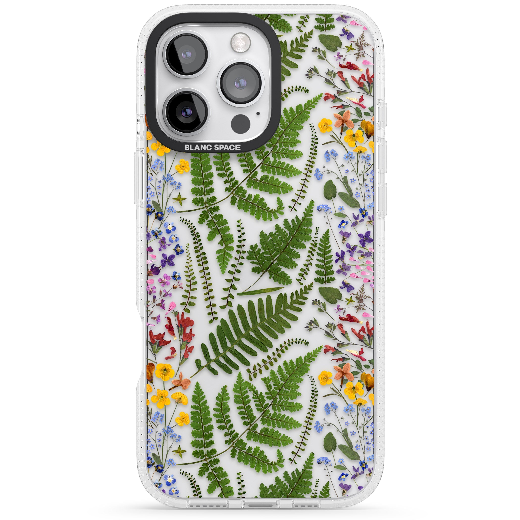 Busy Floral and Fern Design iPhone 16 Pro Max / 16 Pro Clear Case Impact Air - Blanc Space