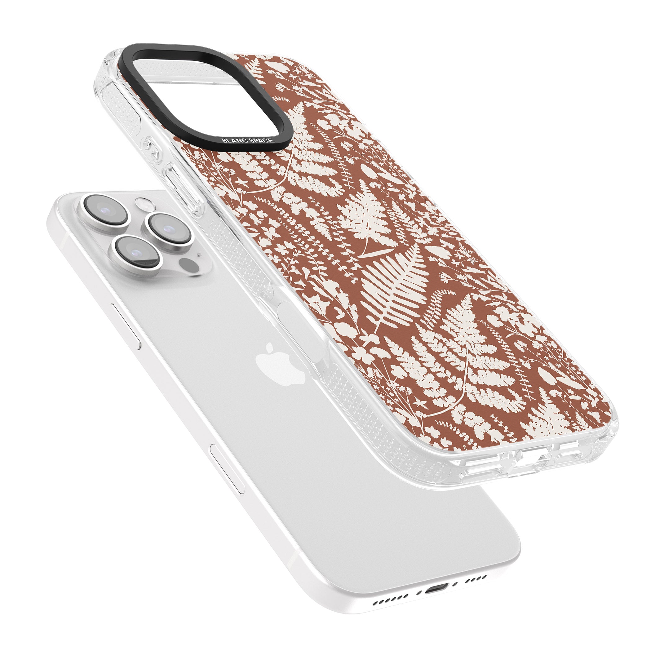 Wildflowers and Ferns on Terracotta iPhone 16 Pro Max / 16 Pro Clear Case Impact Air - Blanc Space