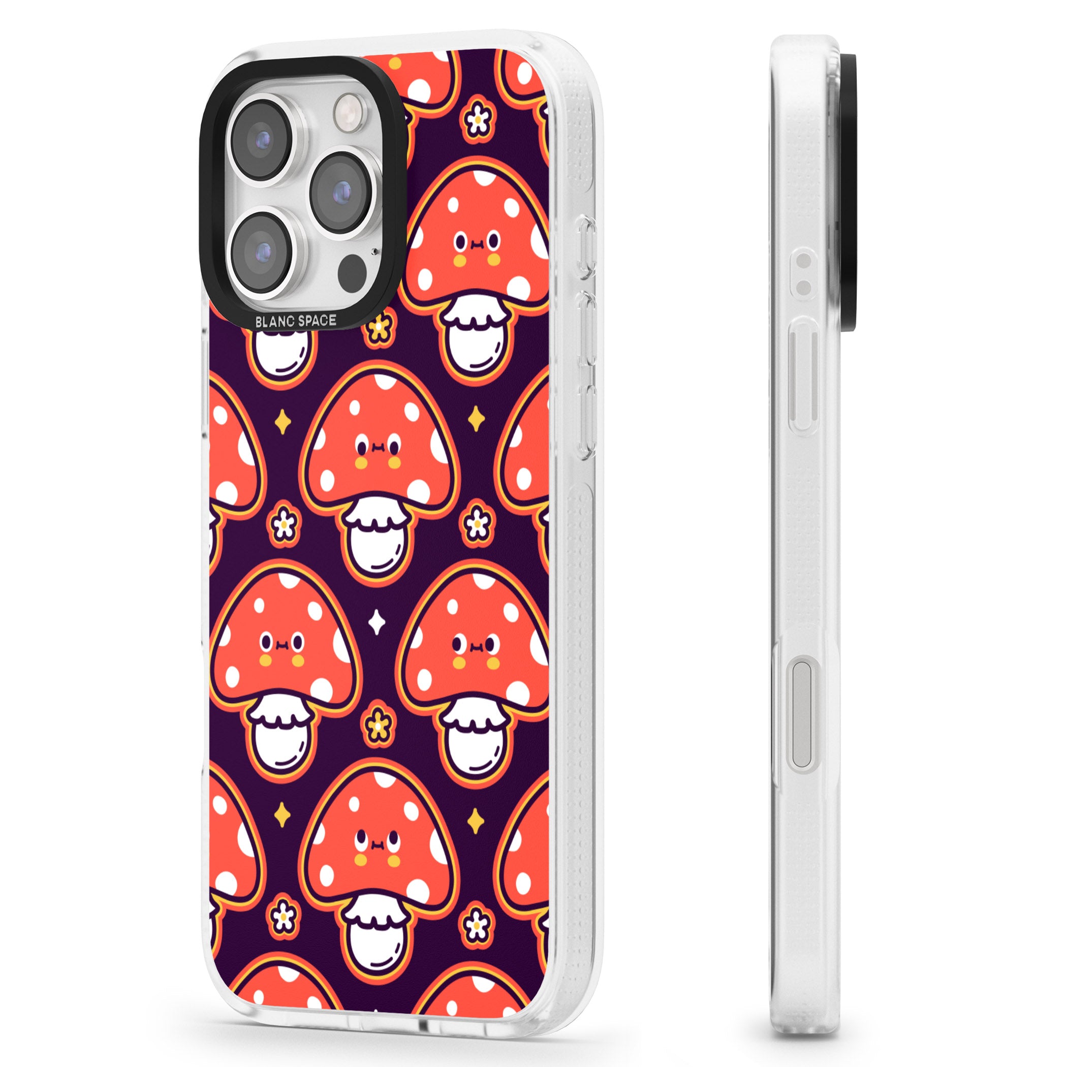 Mushroom Kawaii Pattern iPhone 16 Pro Max / 16 Pro Clear Case Impact Air - Blanc Space