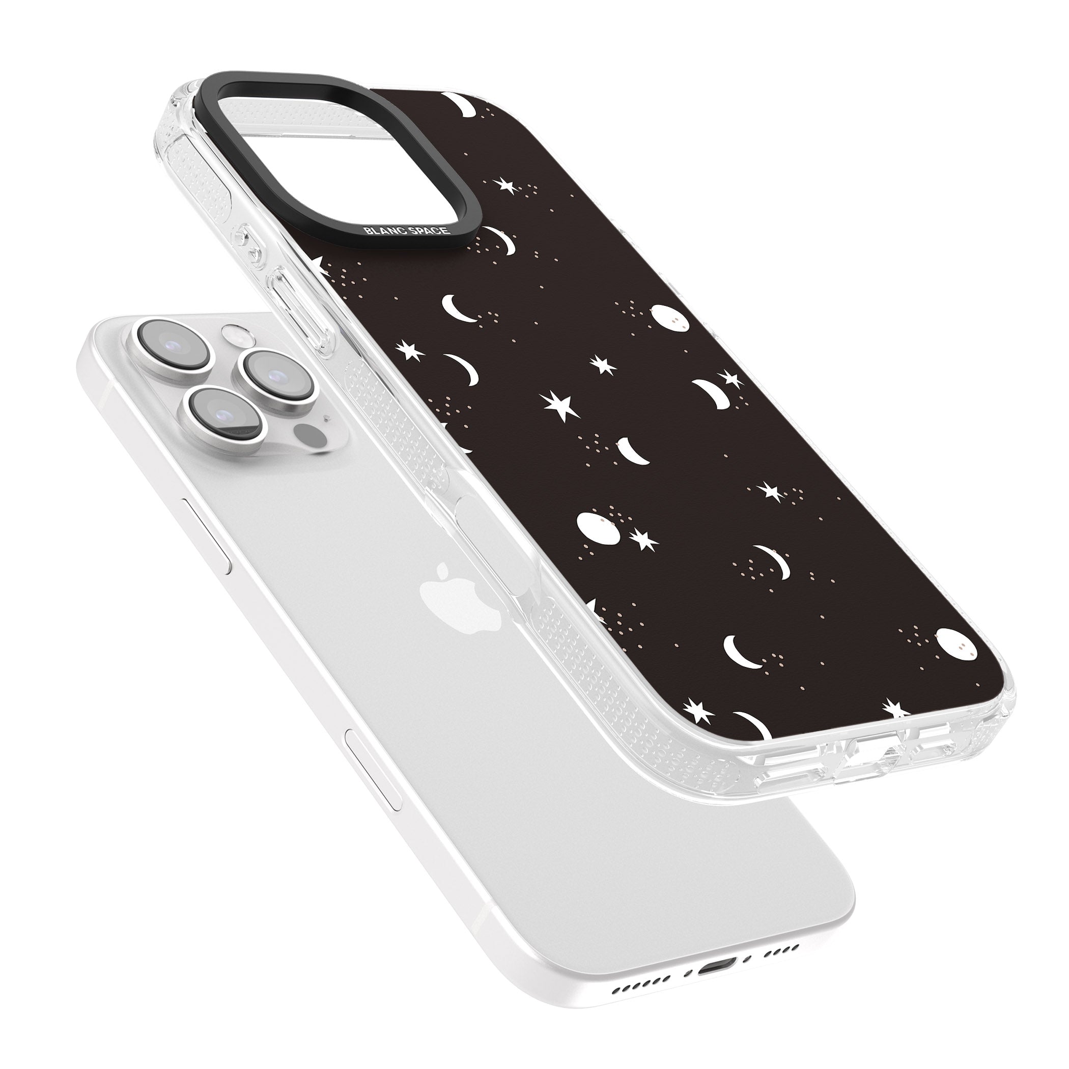 Funky Moons & Stars iPhone 16 Pro Max / 16 Pro Clear Case Impact Air - Blanc Space