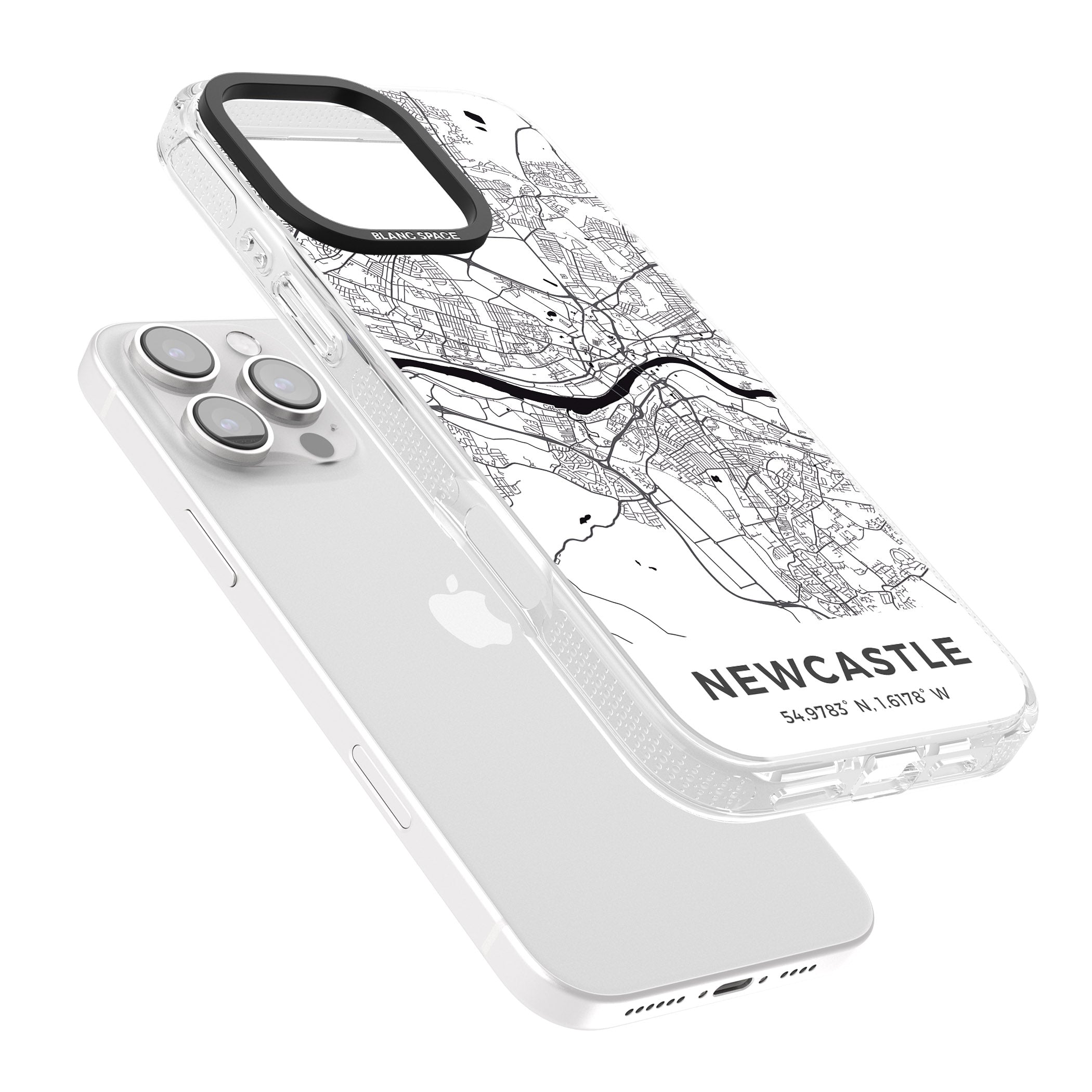Map of Newcastle, England iPhone 16 Pro Max / 16 Pro Clear Case Impact Air - Blanc Space