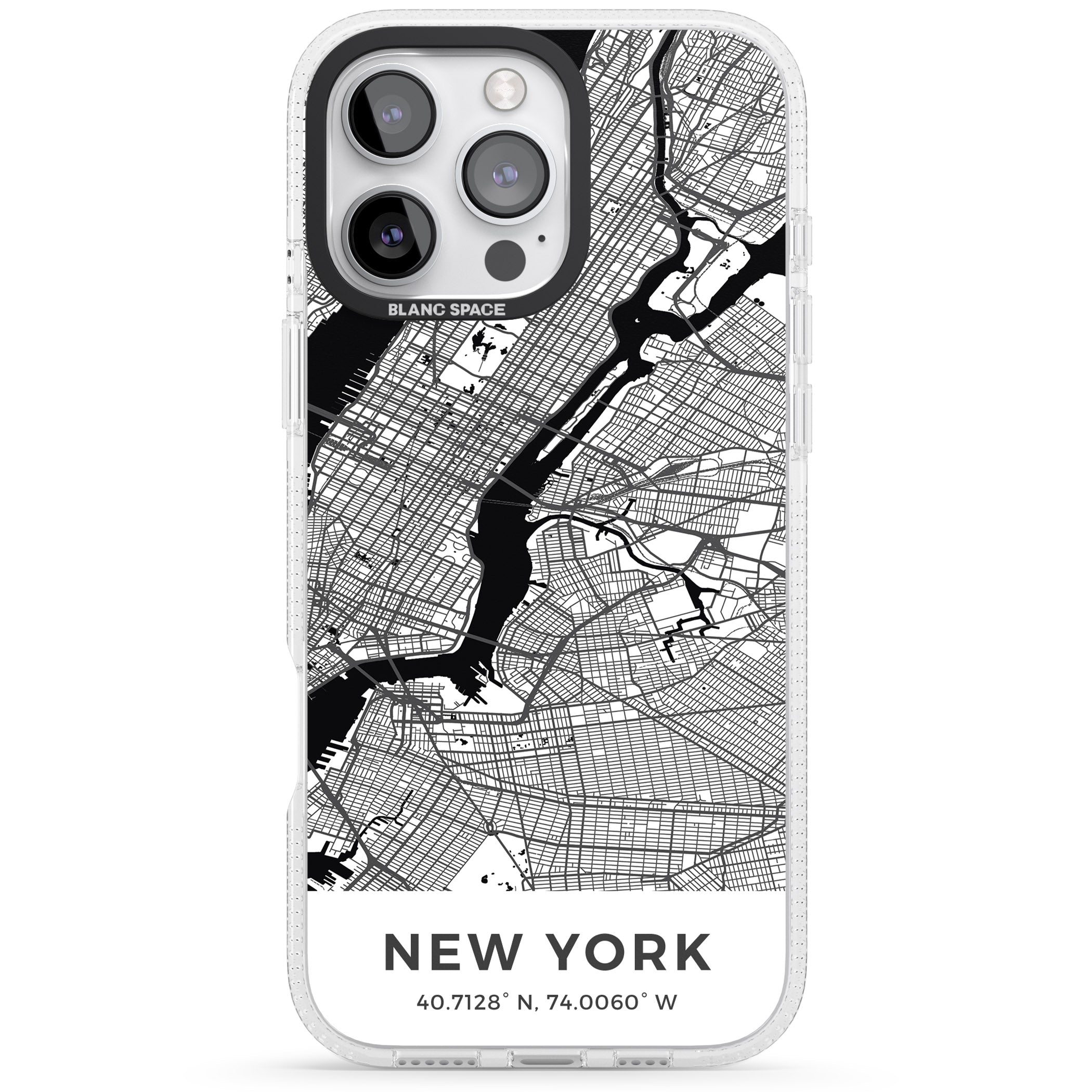 Map of New York, New York iPhone 16 Pro Max / 16 Pro Clear Case Impact Air - Blanc Space