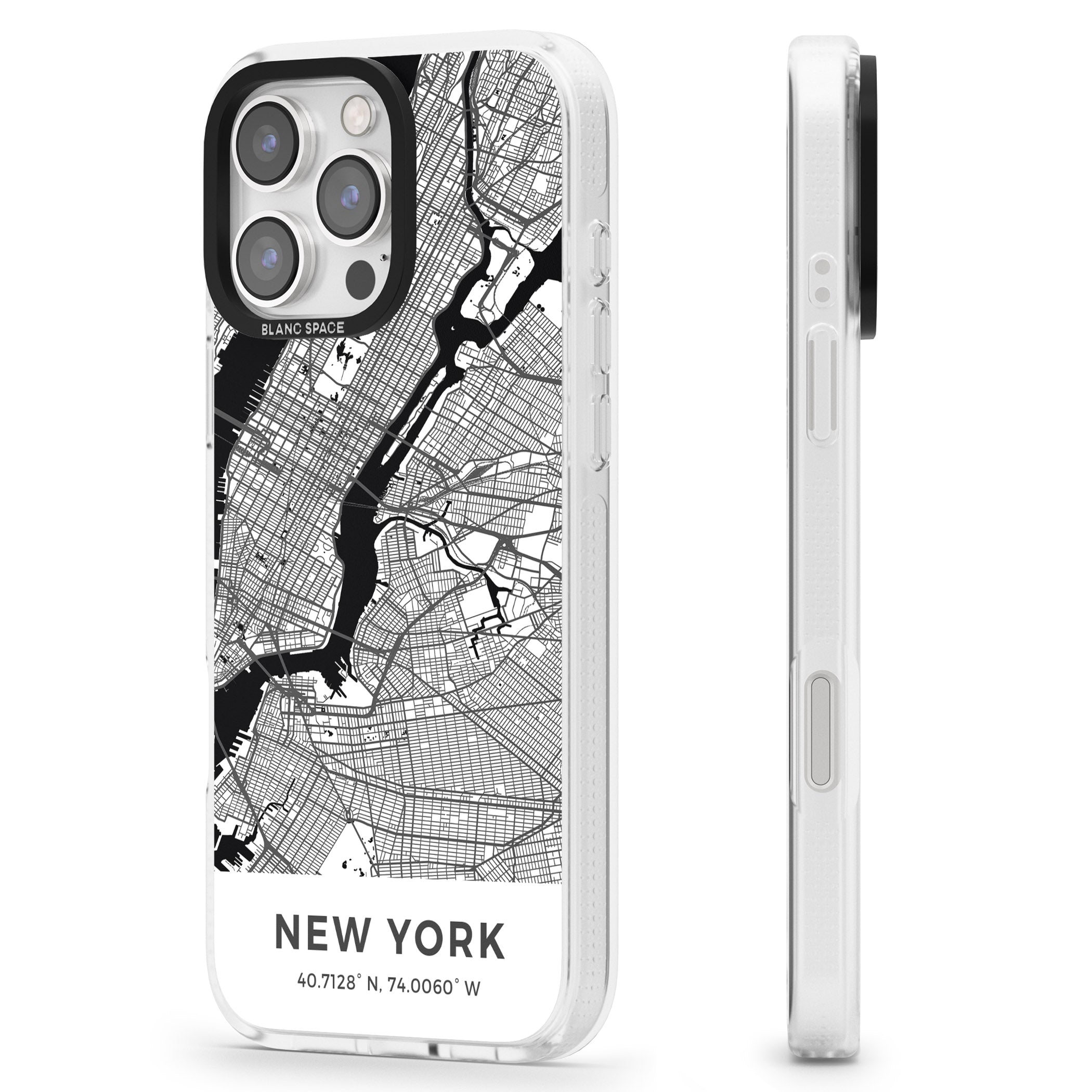 Map of New York, New York iPhone 16 Pro Max / 16 Pro Clear Case Impact Air - Blanc Space