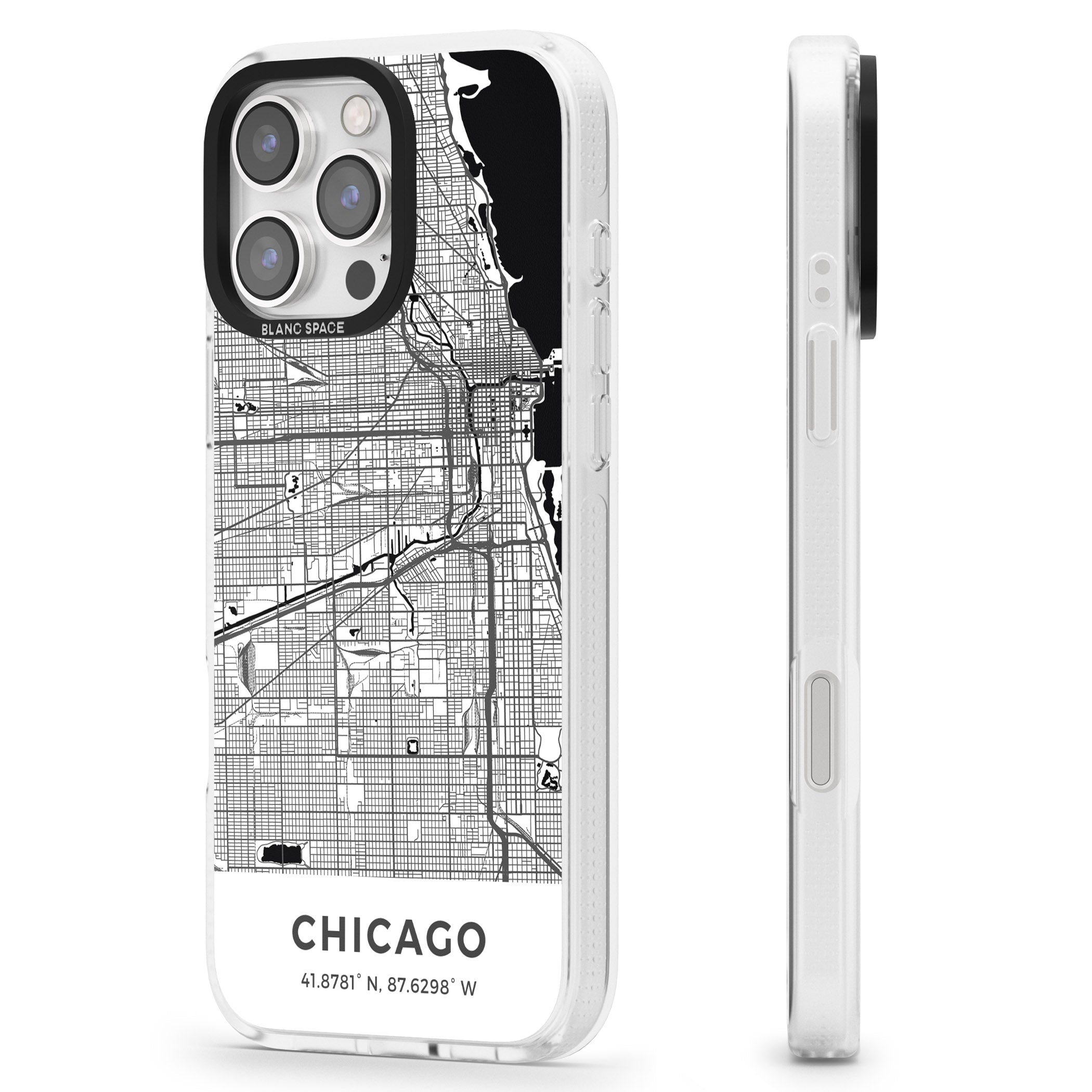 Map of Chicago, Illinois iPhone 16 Pro Max / 16 Pro Clear Case Impact Air - Blanc Space