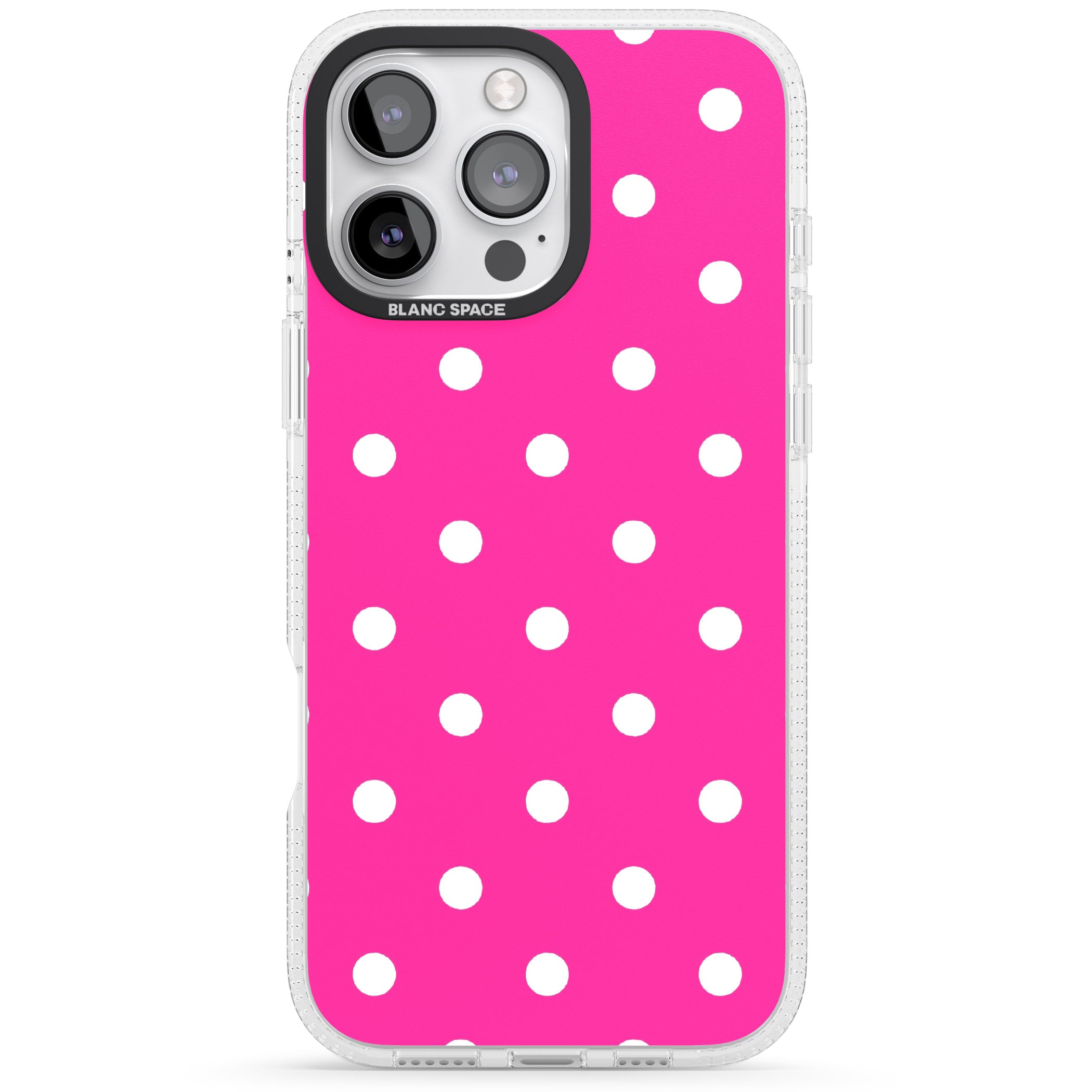Pink Polka Dot iPhone 16 Pro Max / 16 Pro Clear Case Impact Air - Blanc Space
